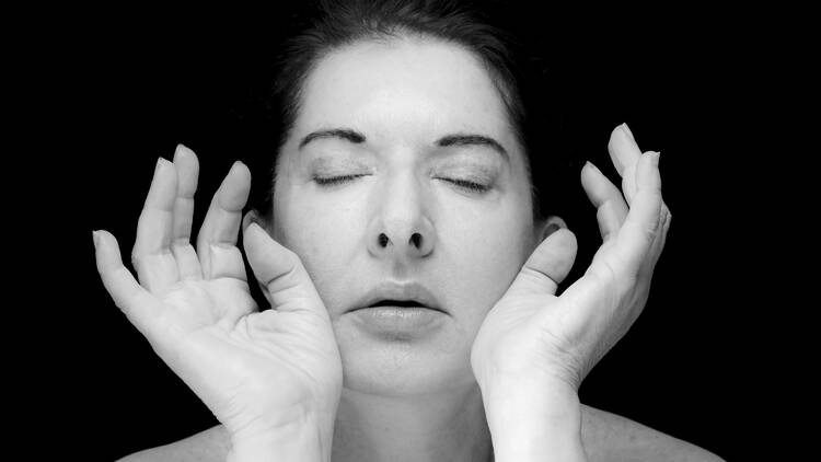 photograph of artist Marina Ambramović on display at the Royal Academy London 2024