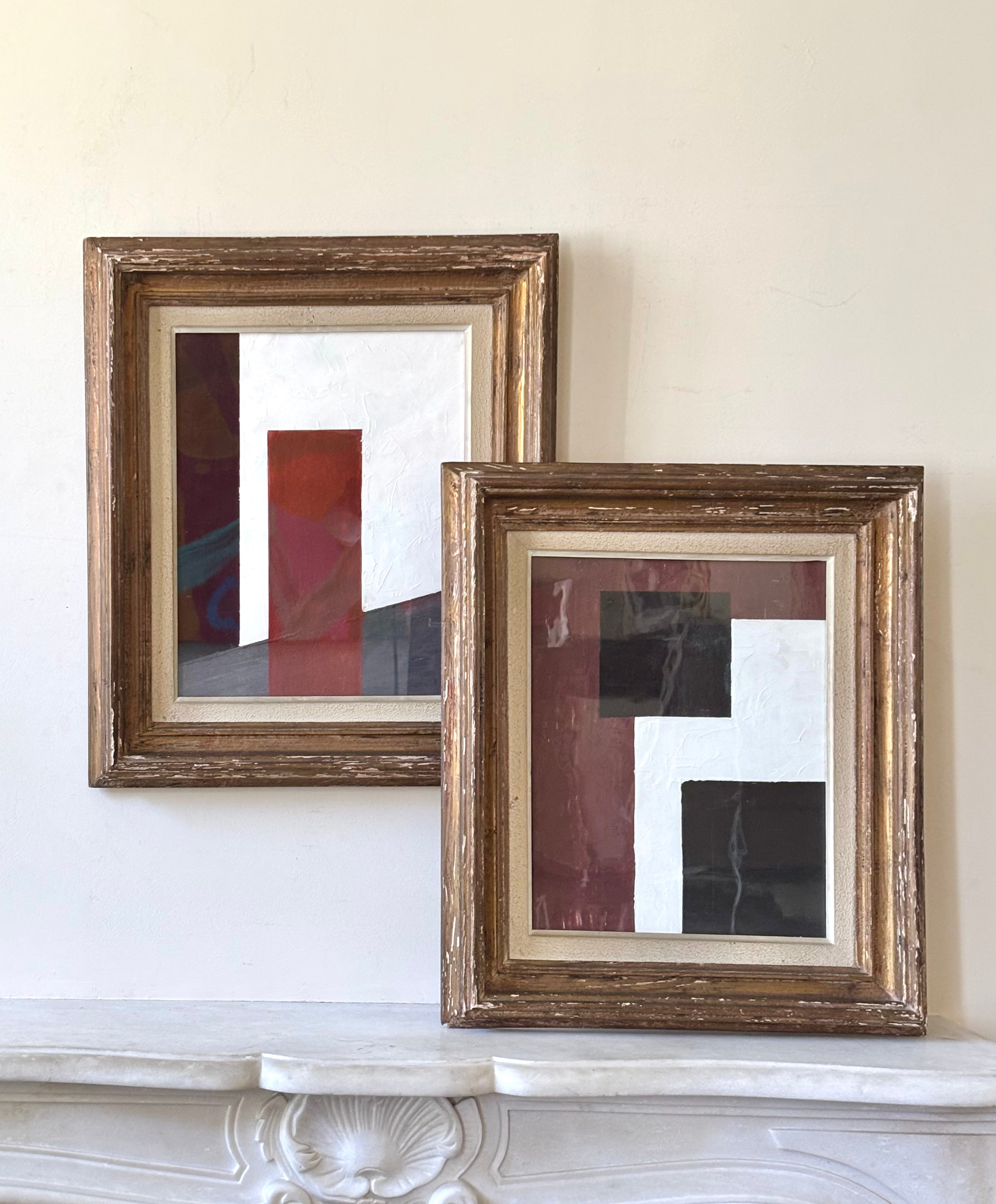 Pair of Red and Black Abstracts