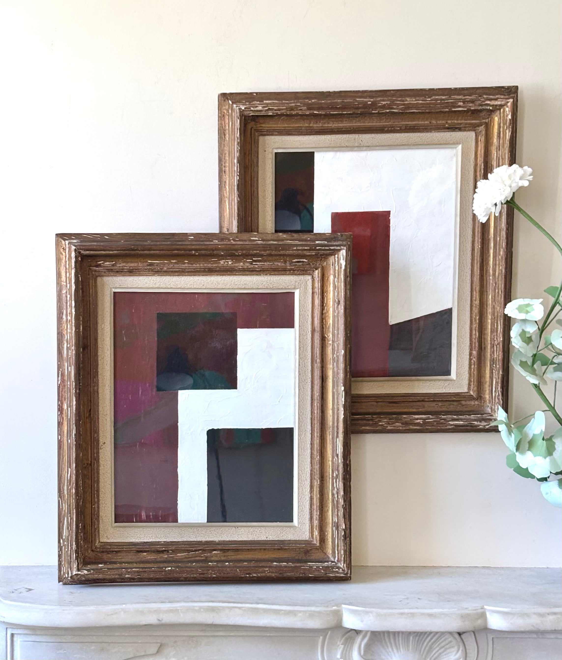 Pair of Red and Black Abstracts