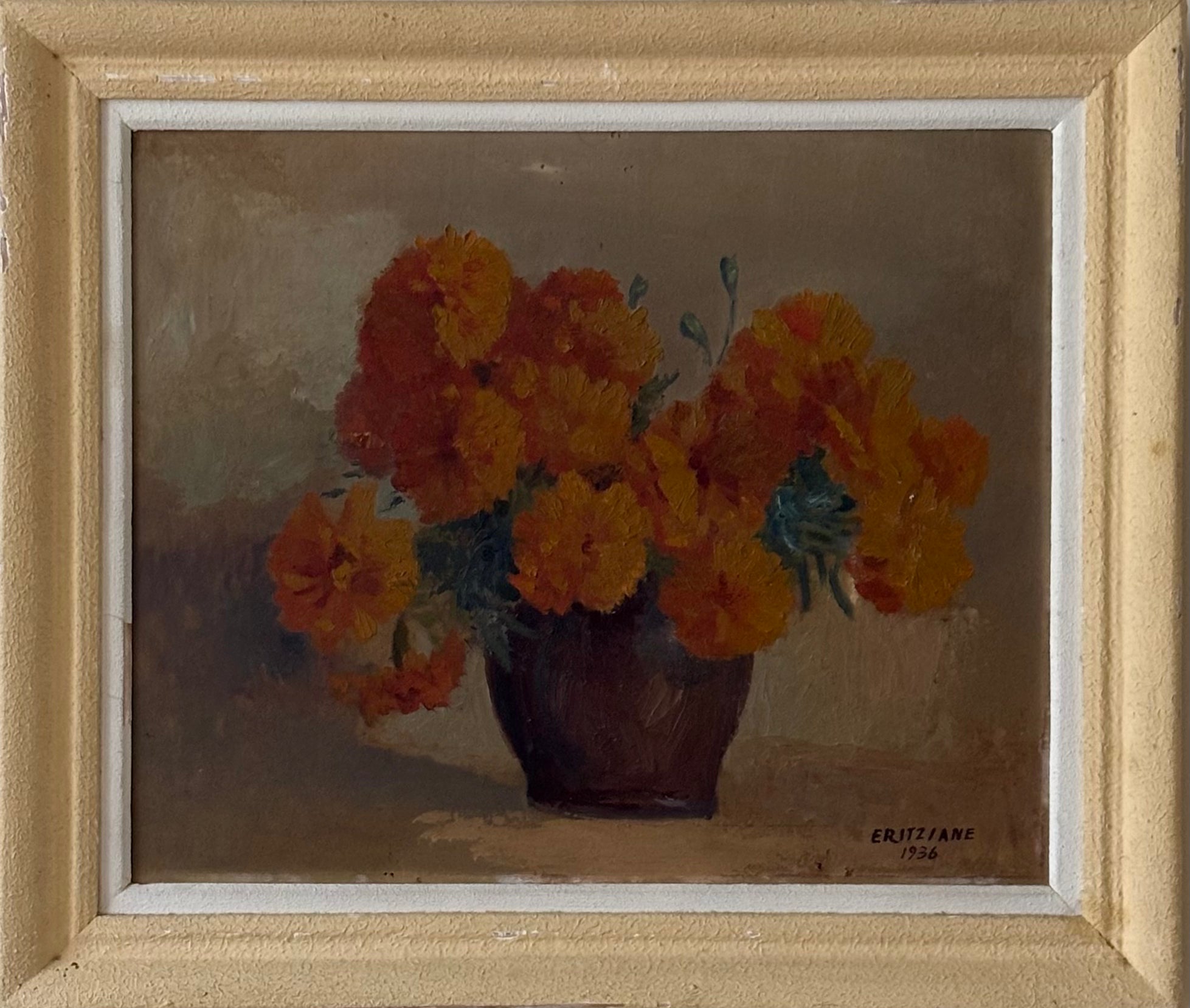 Marigolds in a Clay Jug