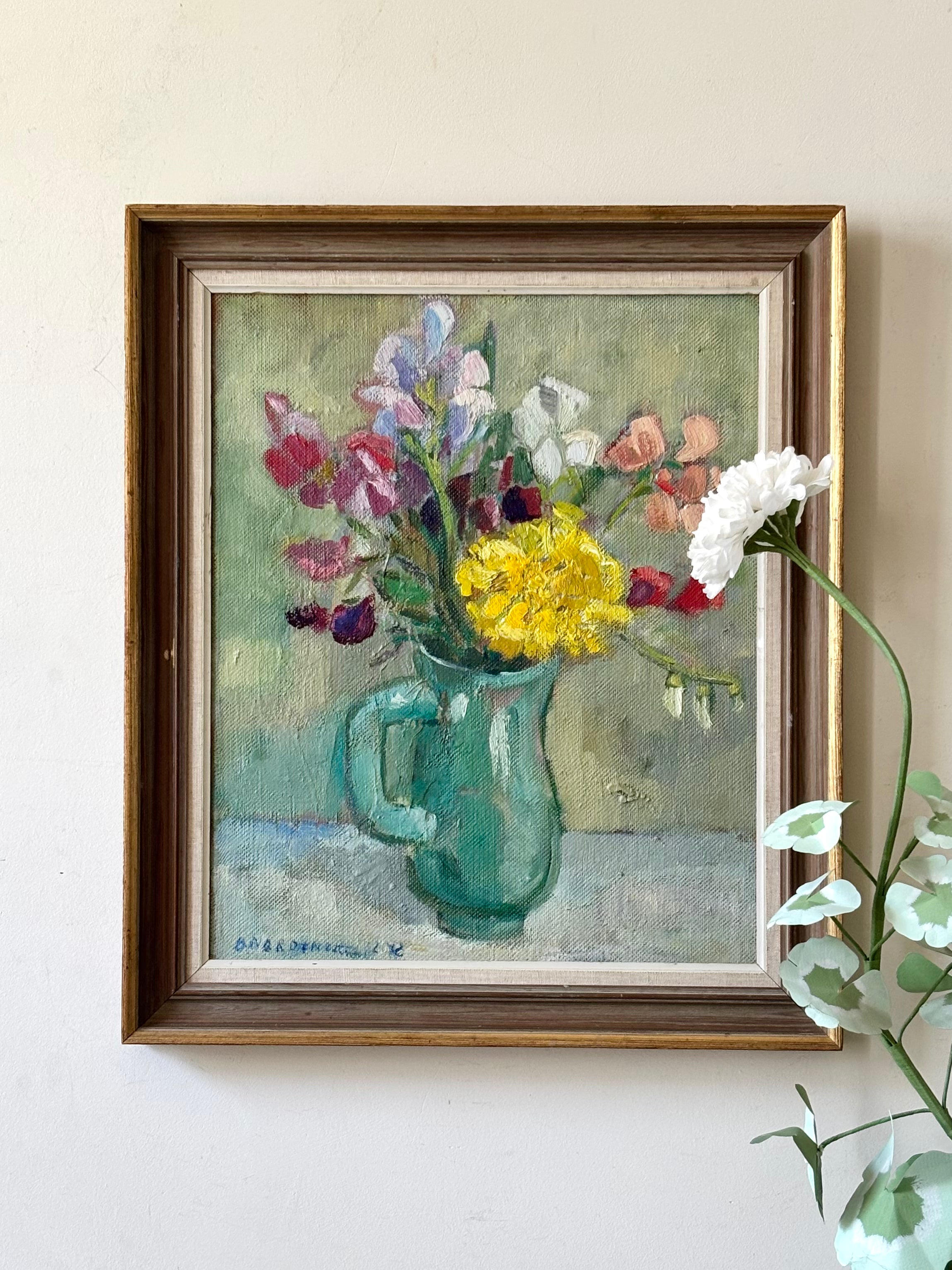 Spring Flowers in a Green Jug