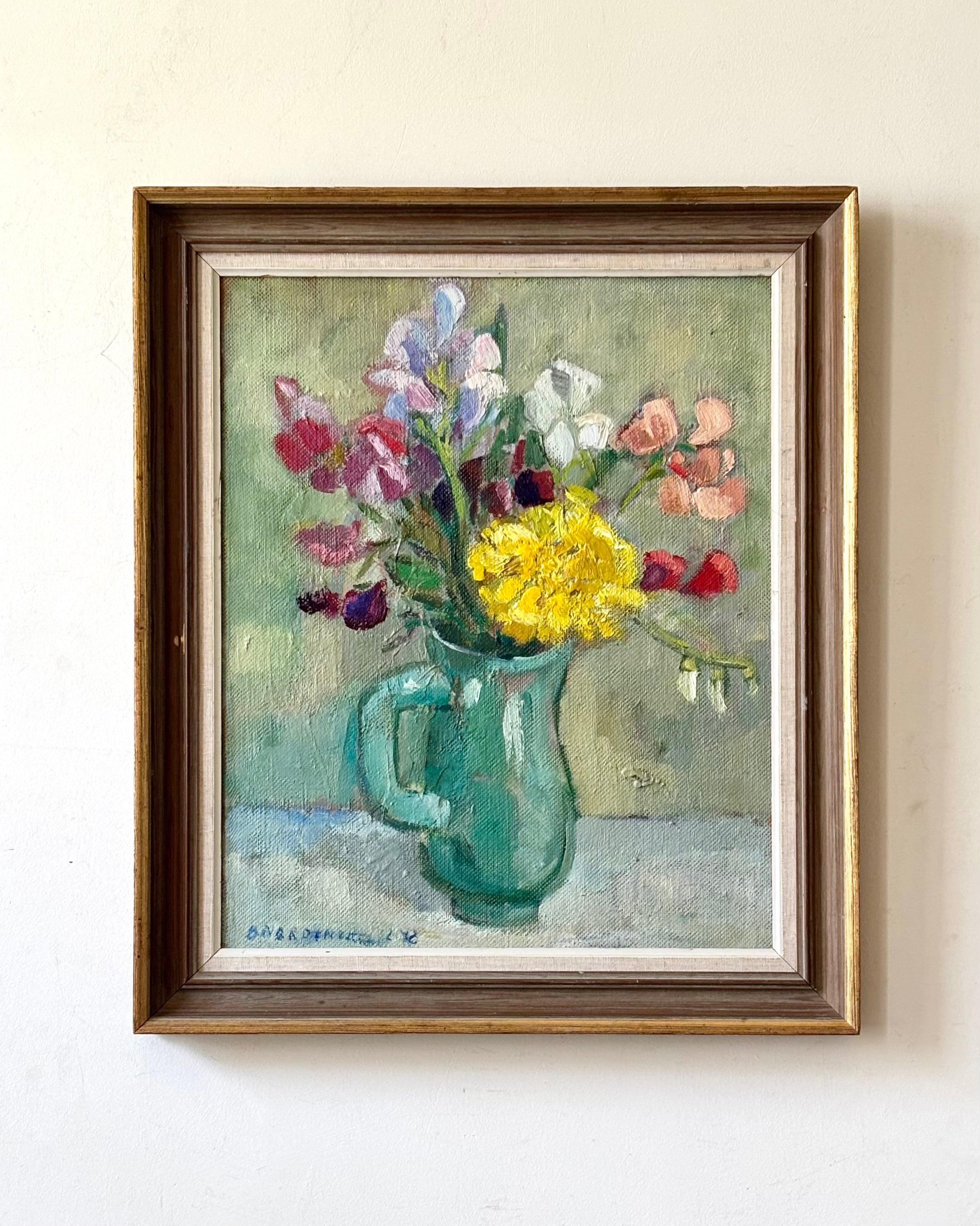 Spring Flowers in a Green Jug