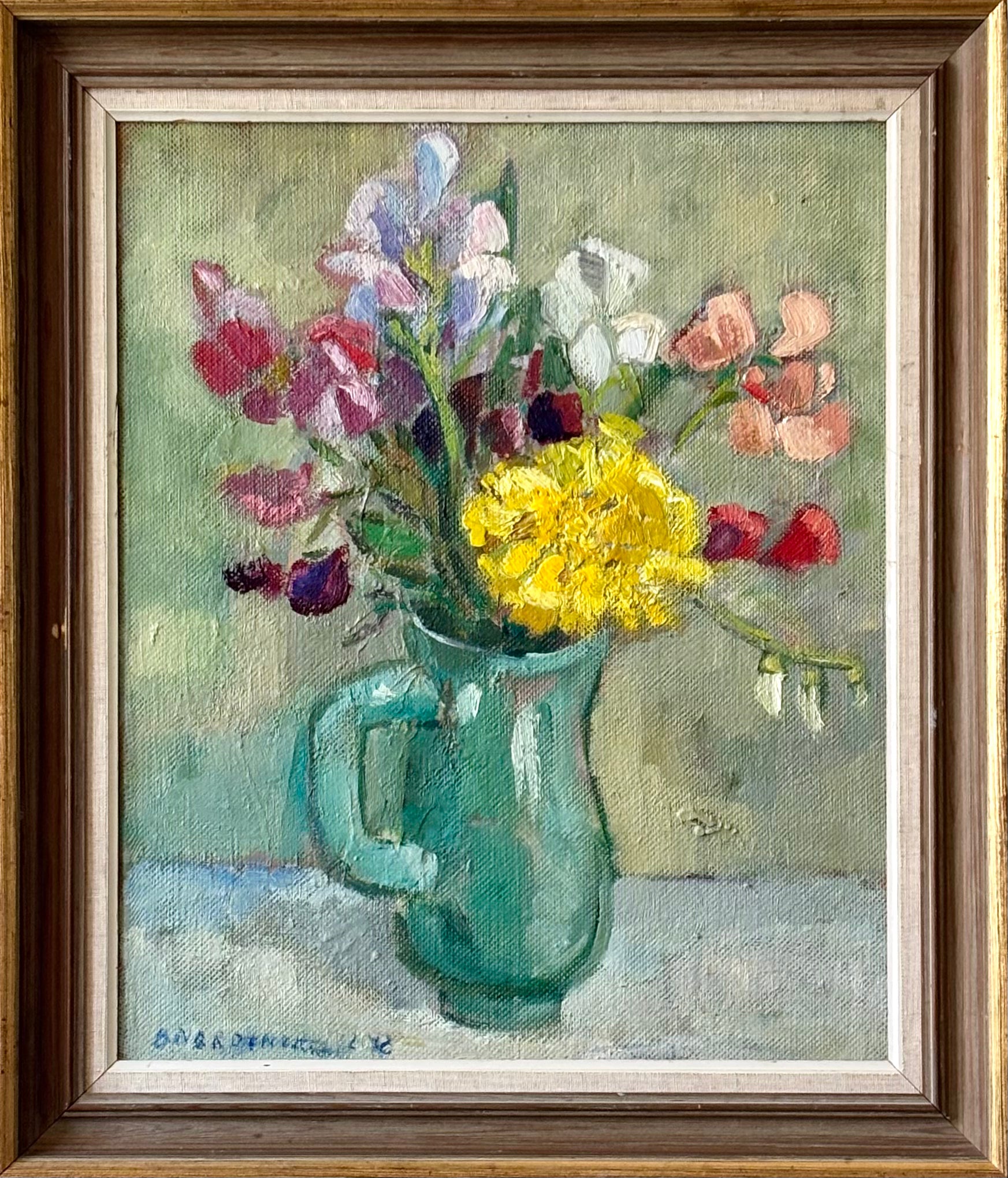 Spring Flowers in a Green Jug