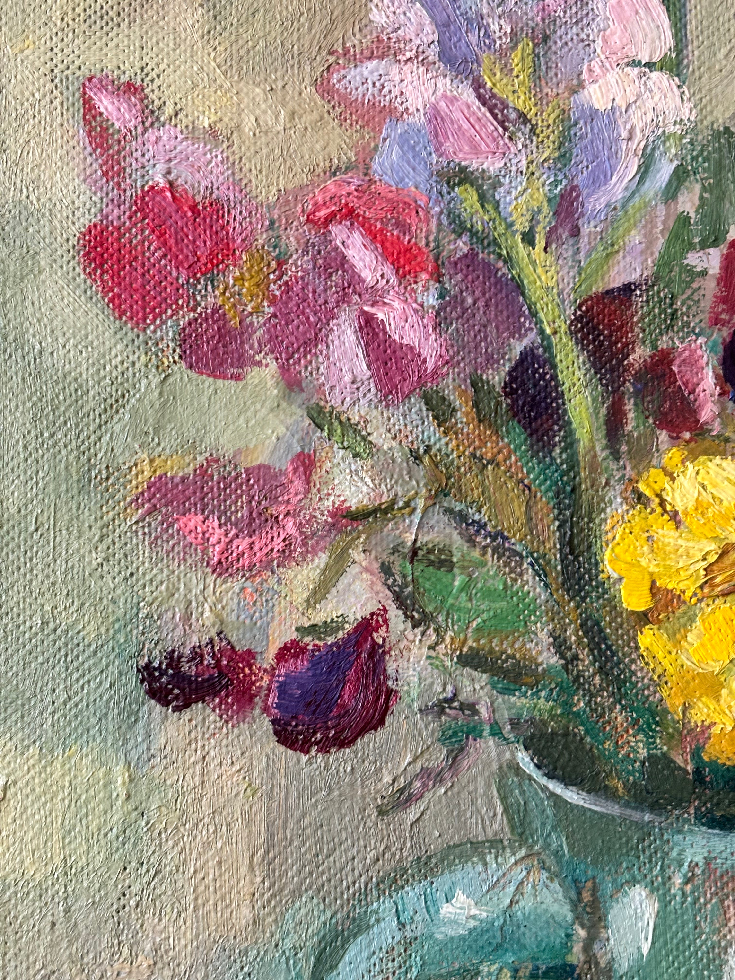 Spring Flowers in a Green Jug