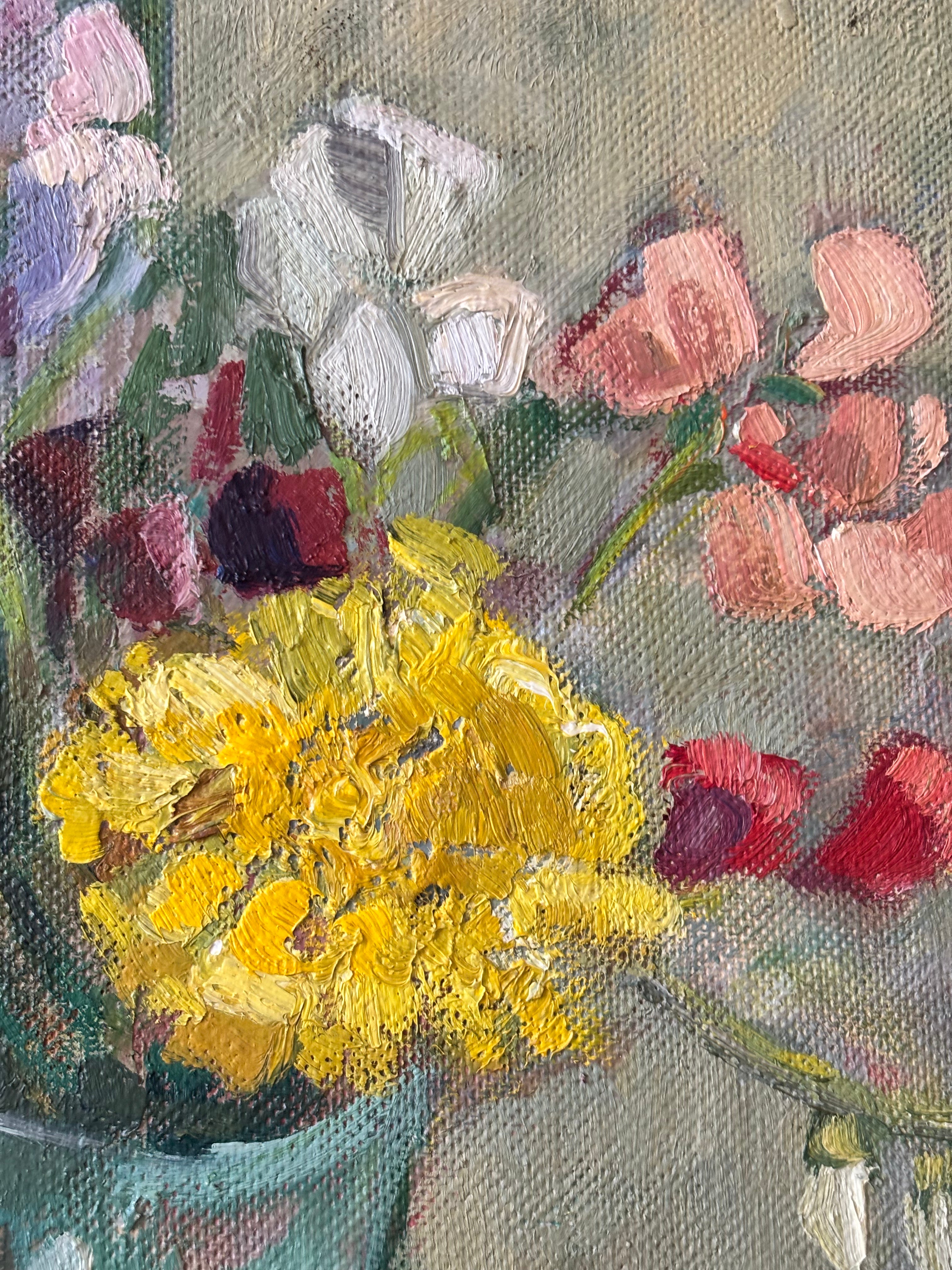 Spring Flowers in a Green Jug