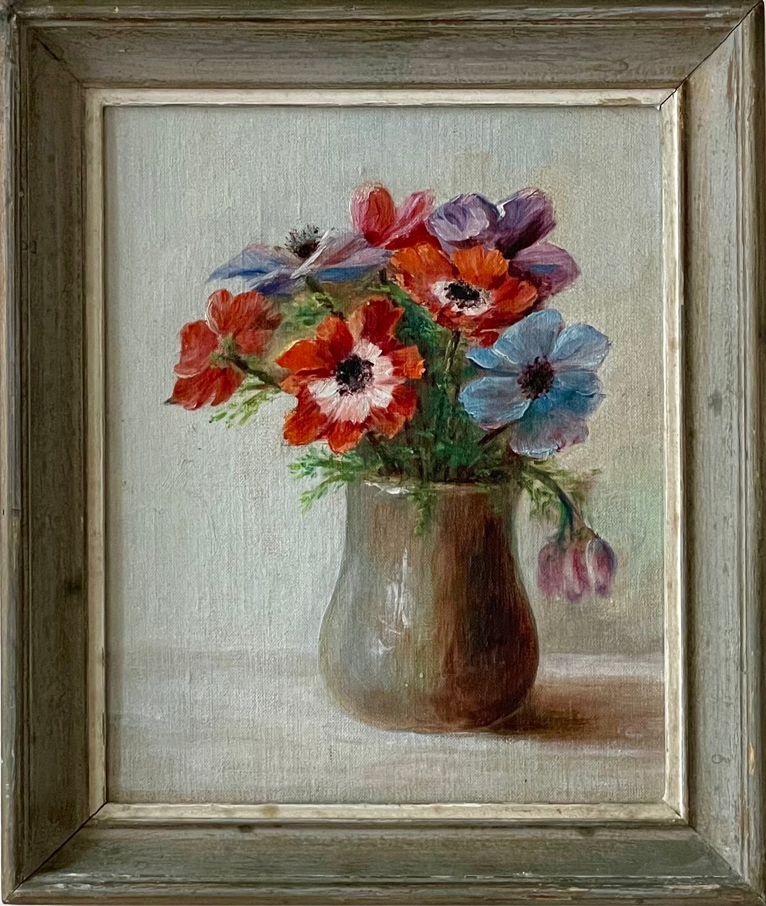 Anenomes in Brown Pottery Vase