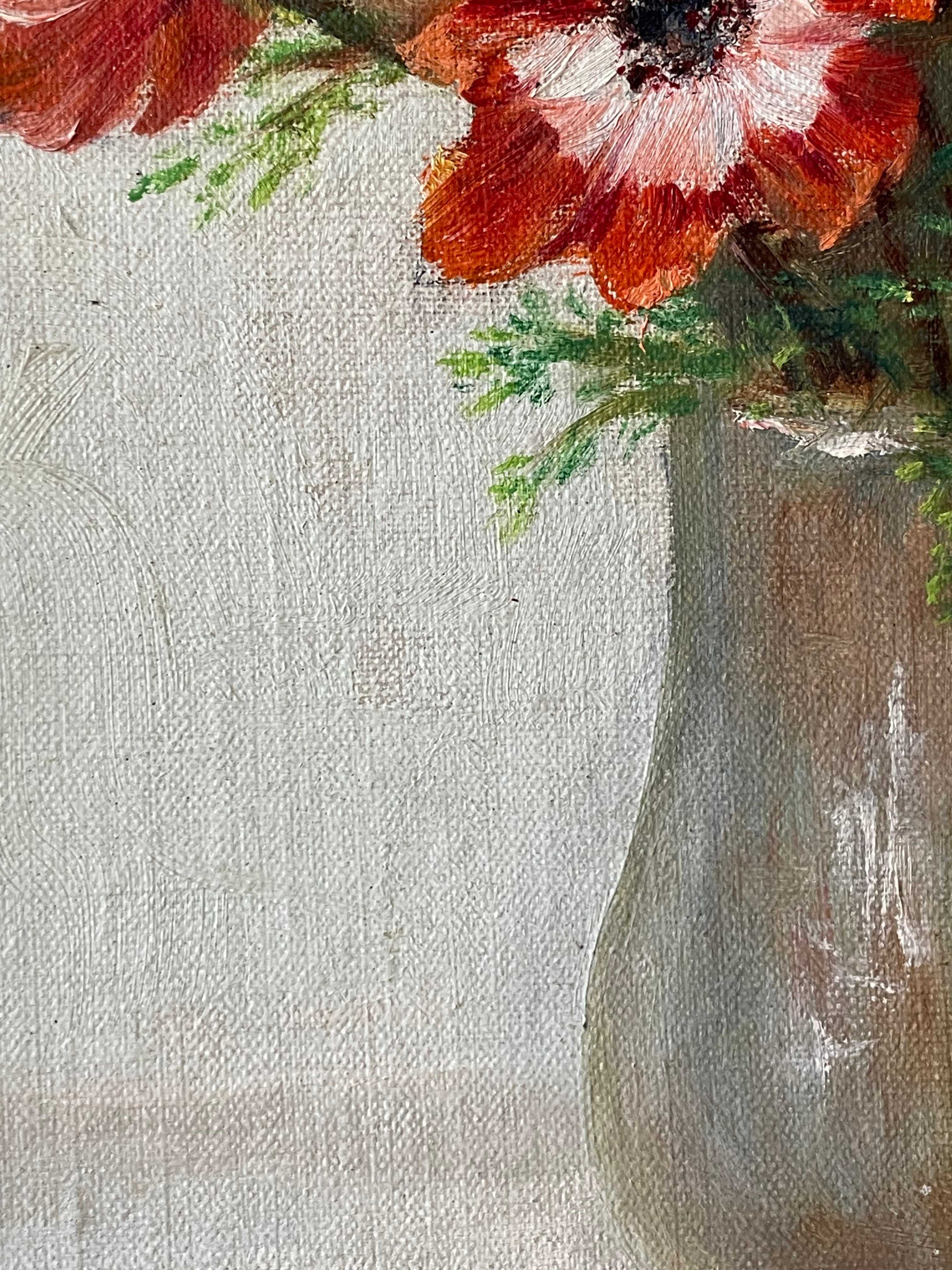 Anenomes in Brown Pottery Vase