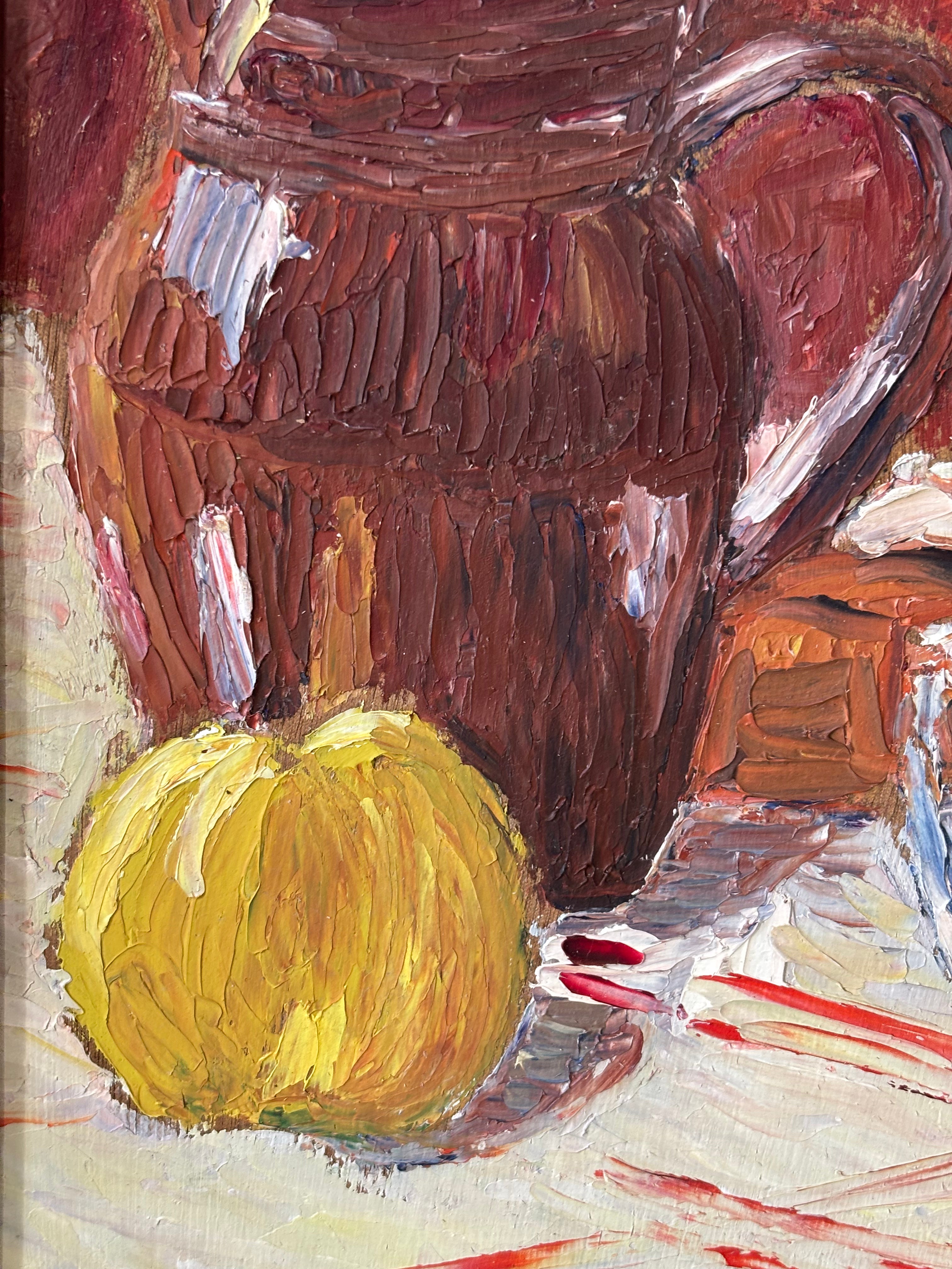 Brown Jug and Yellow Apple