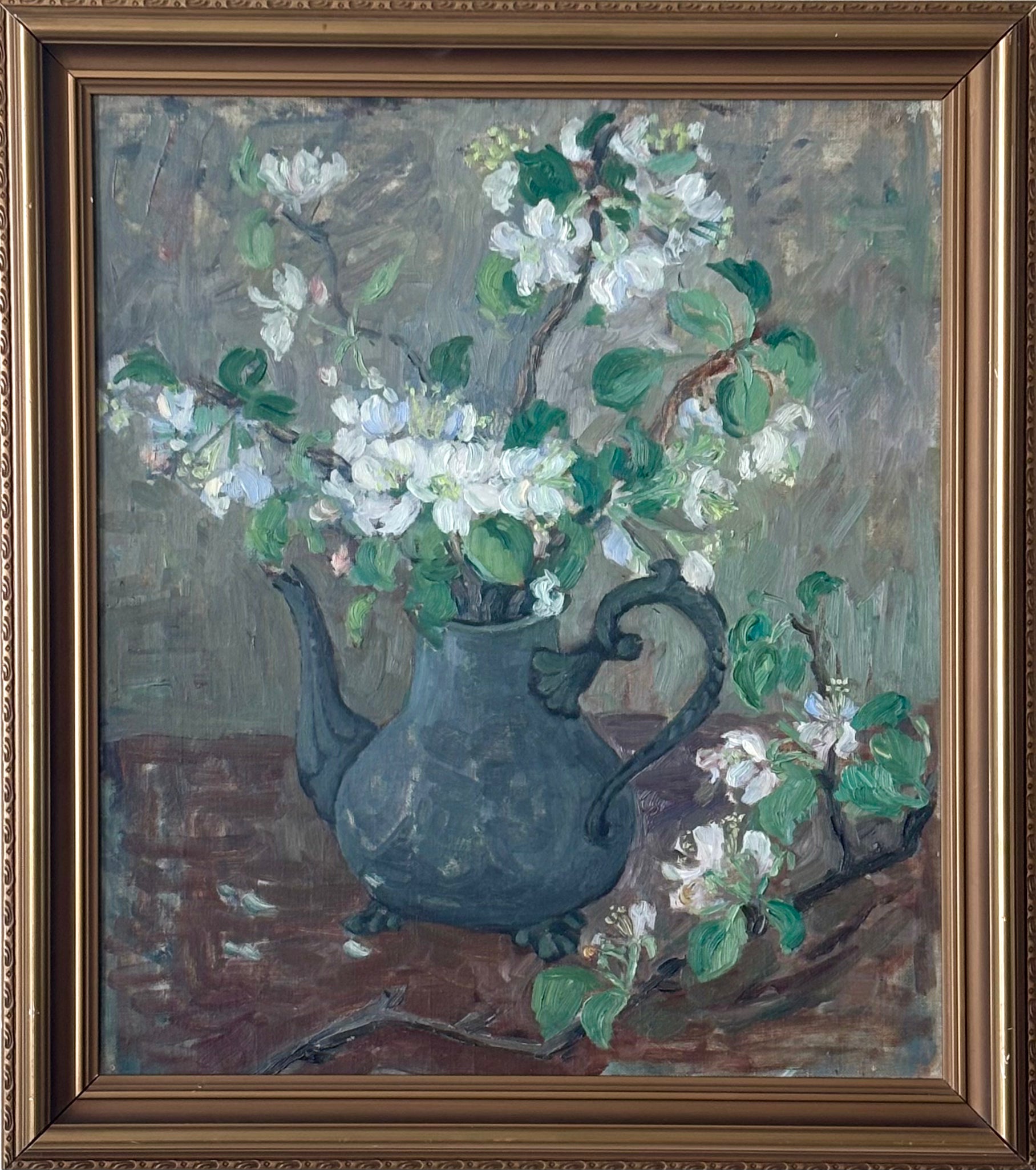 White Flowers in a Teapot ON HOLD PLEASE EMAIL FOR WAITLIST