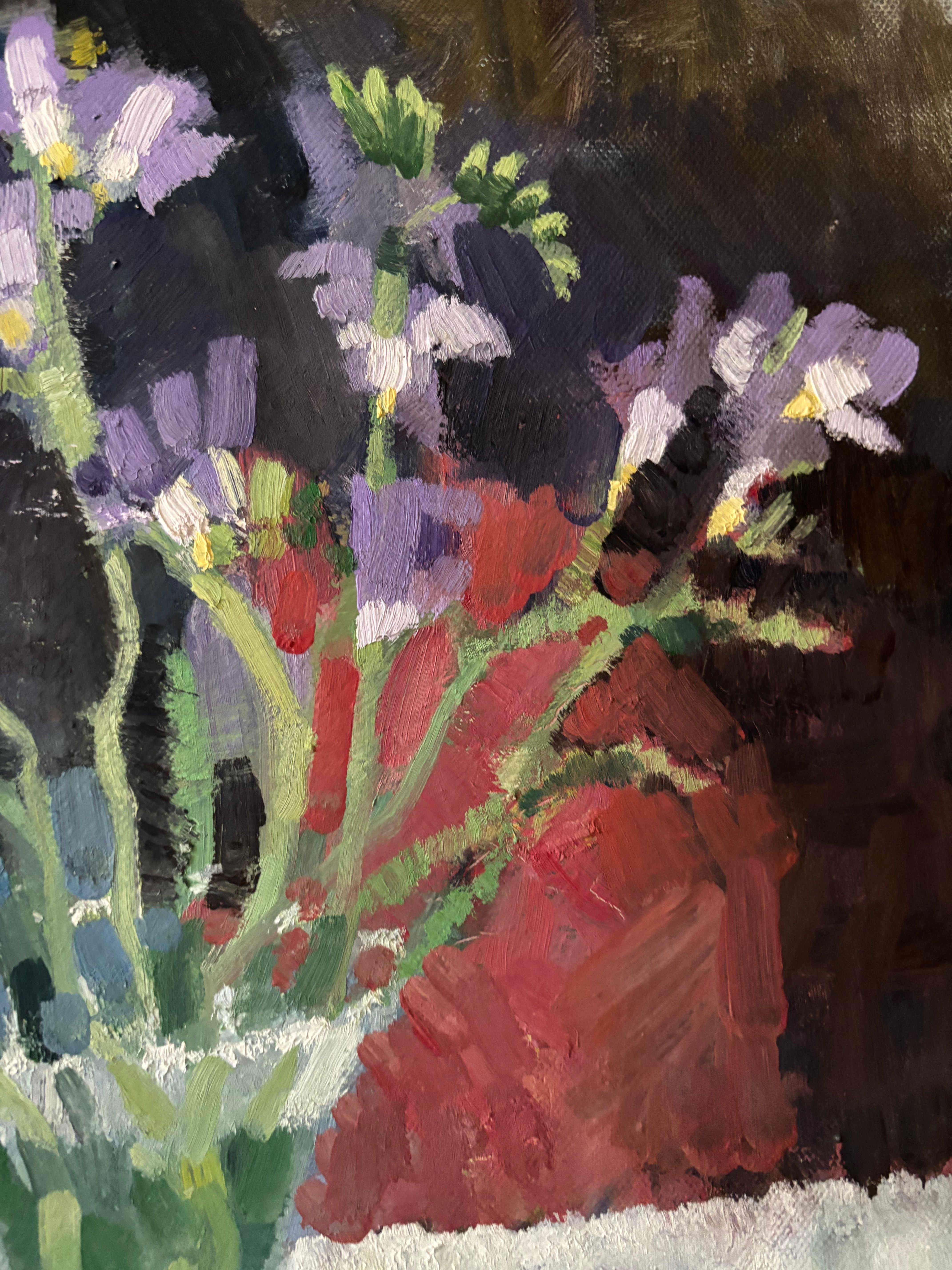 Purple Flowers in Glass Vase