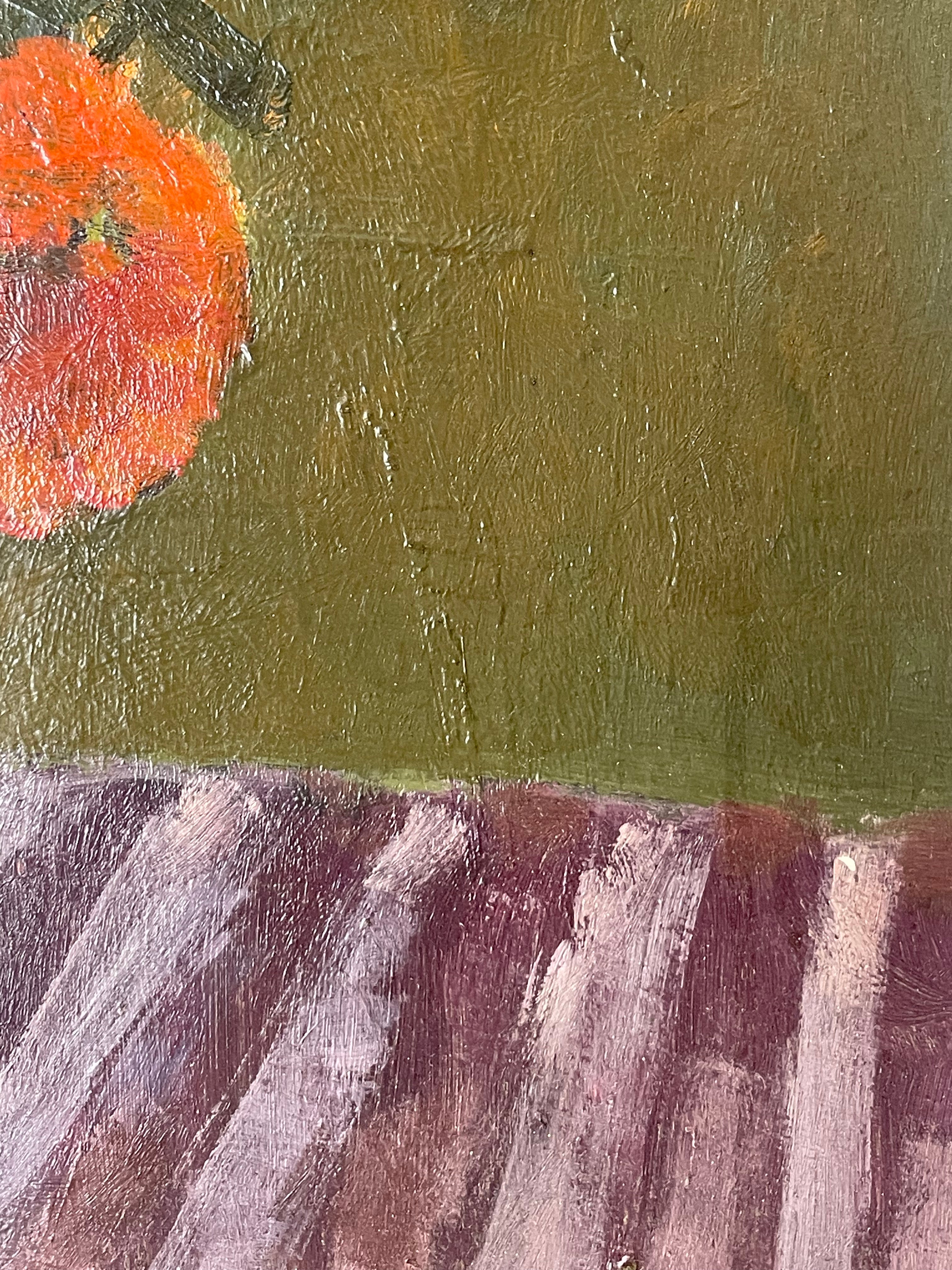 Summer Flowers on Red and White Tablecloth