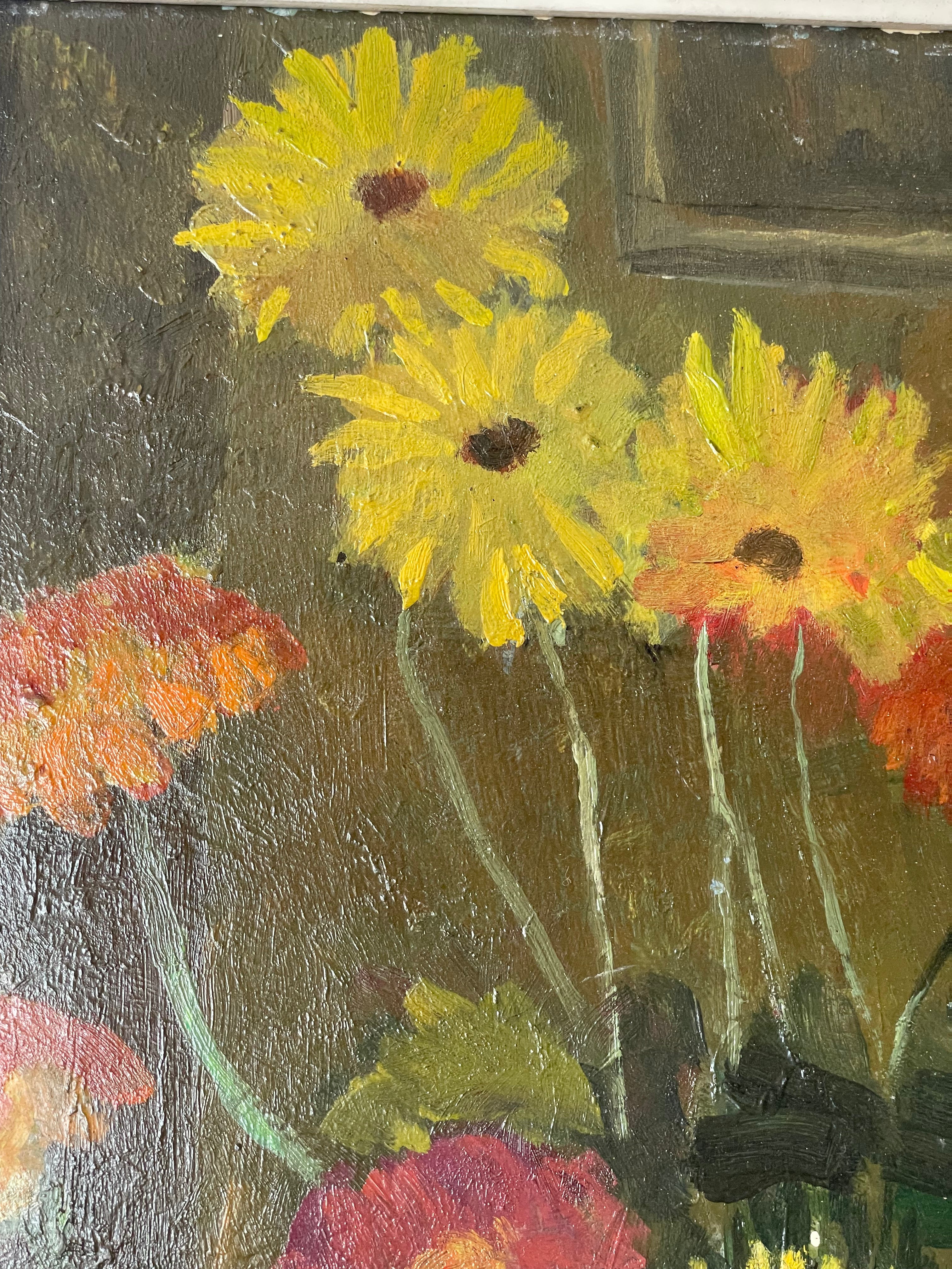 Summer Flowers on Red and White Tablecloth