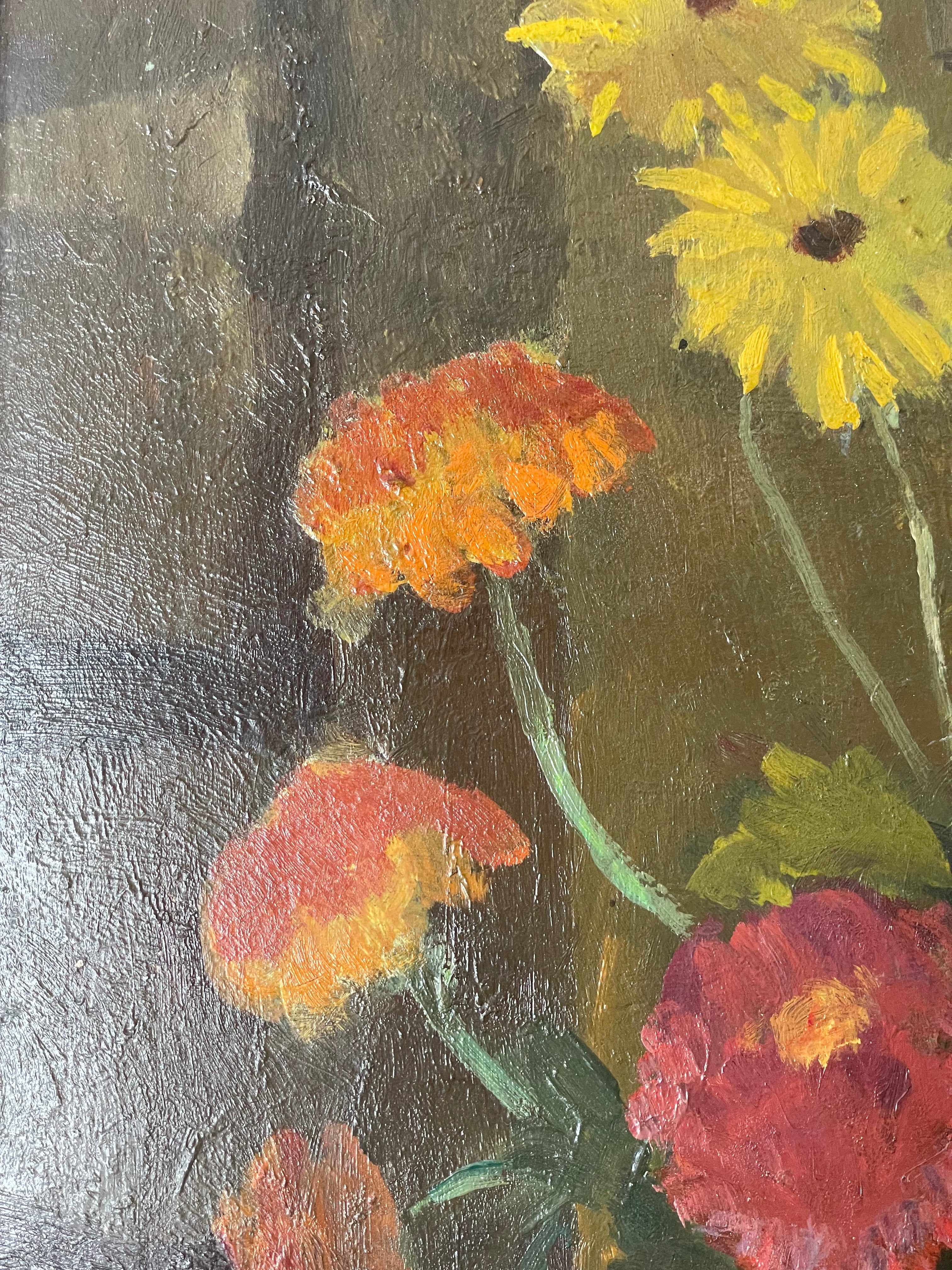 Summer Flowers on Red and White Tablecloth