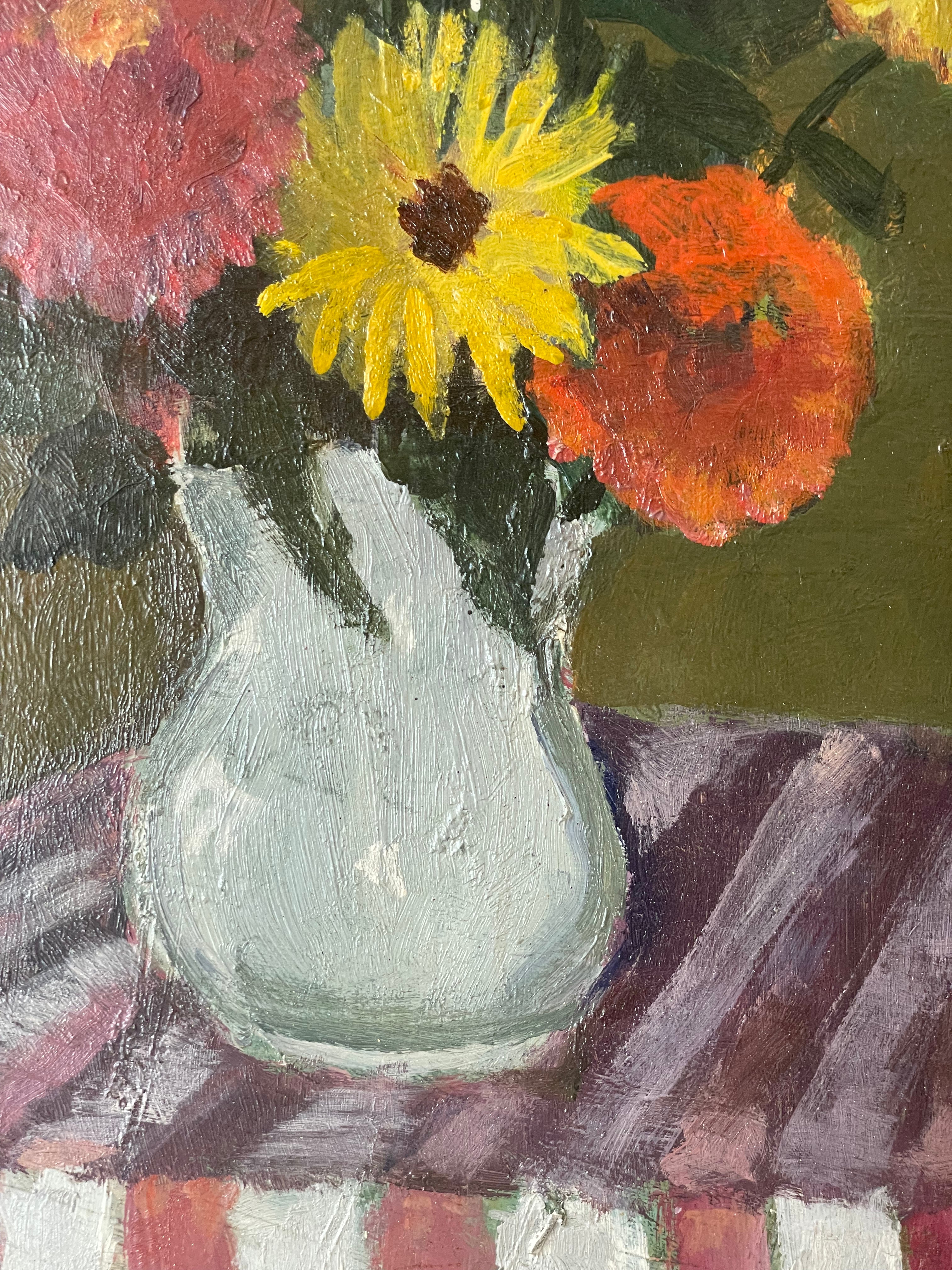 Summer Flowers on Red and White Tablecloth