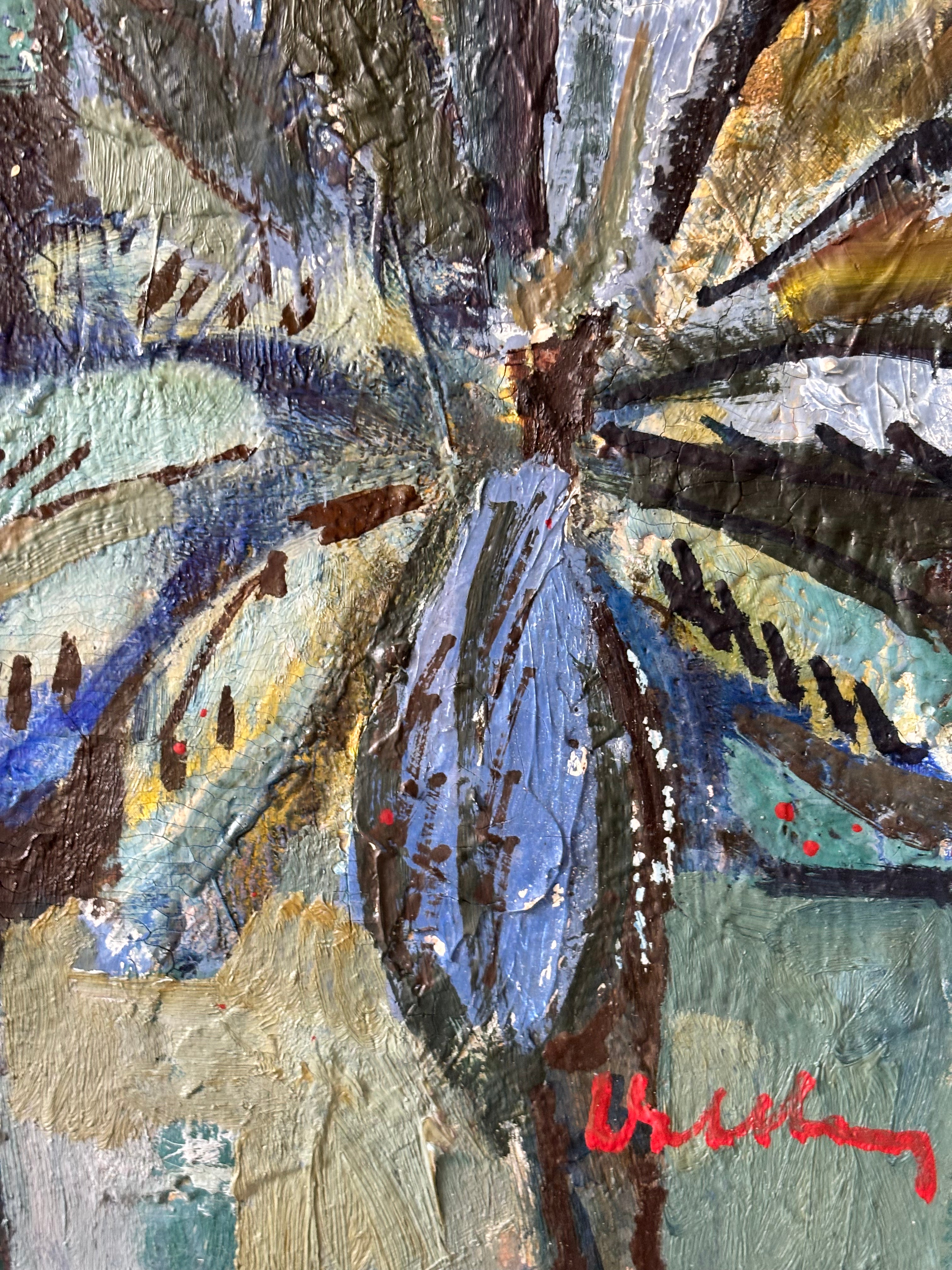 Blue Town with Palm Tree