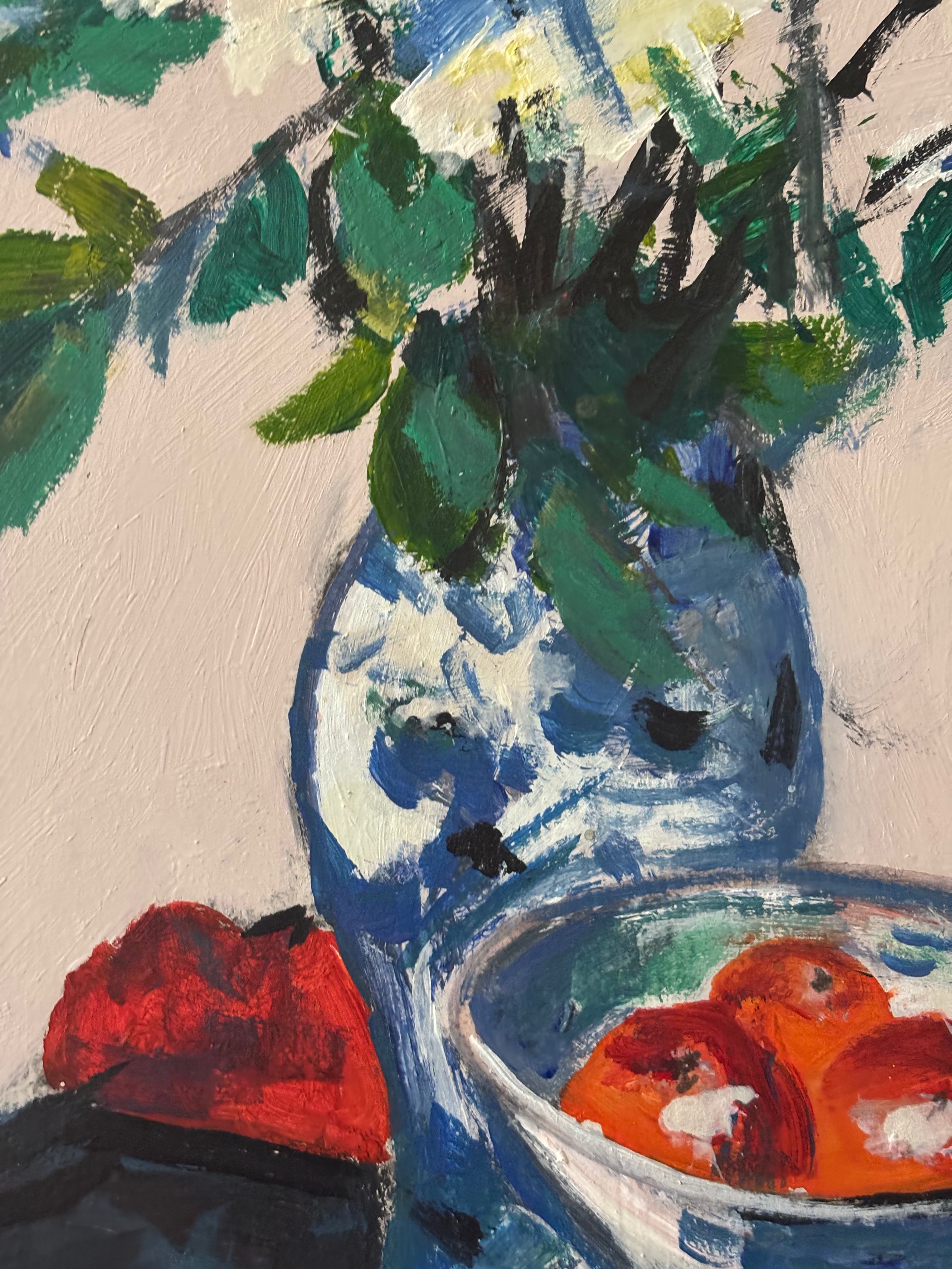 White Flowers in a China Vase