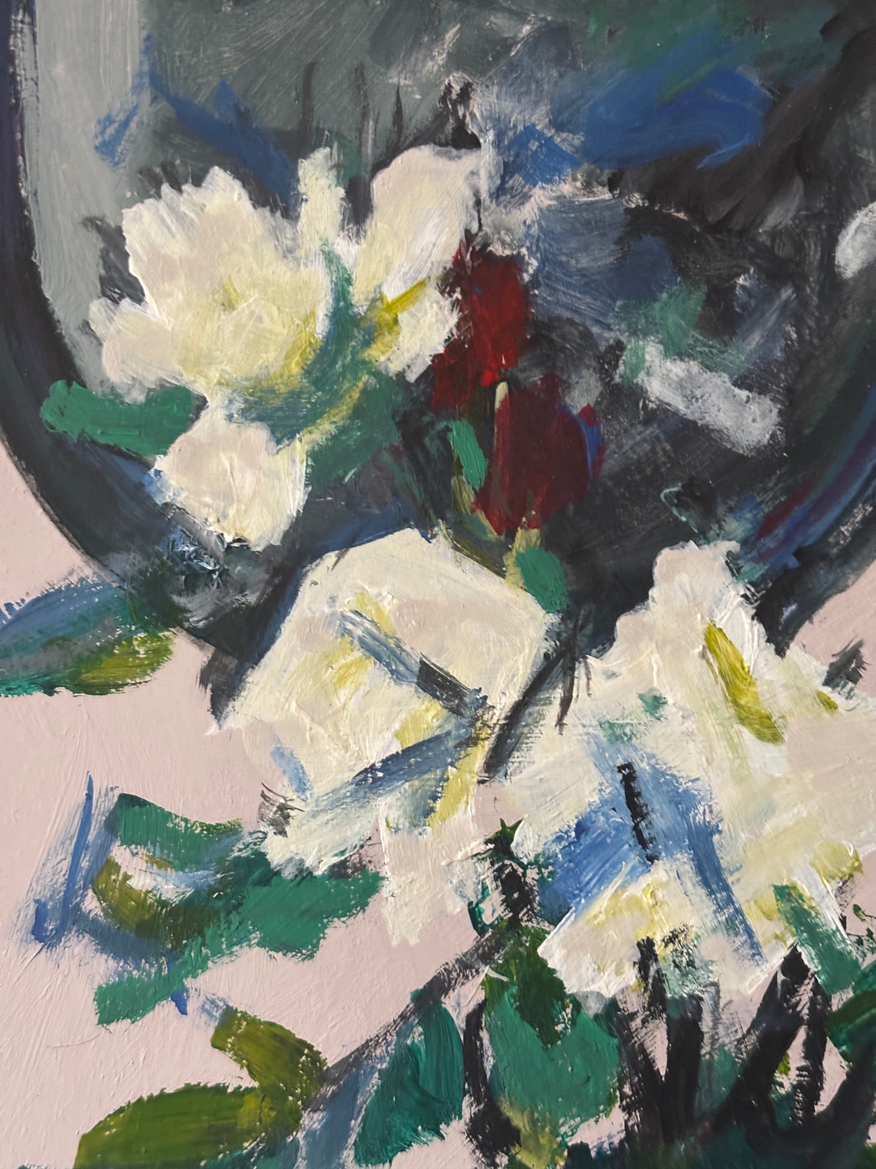 White Flowers in a China Vase