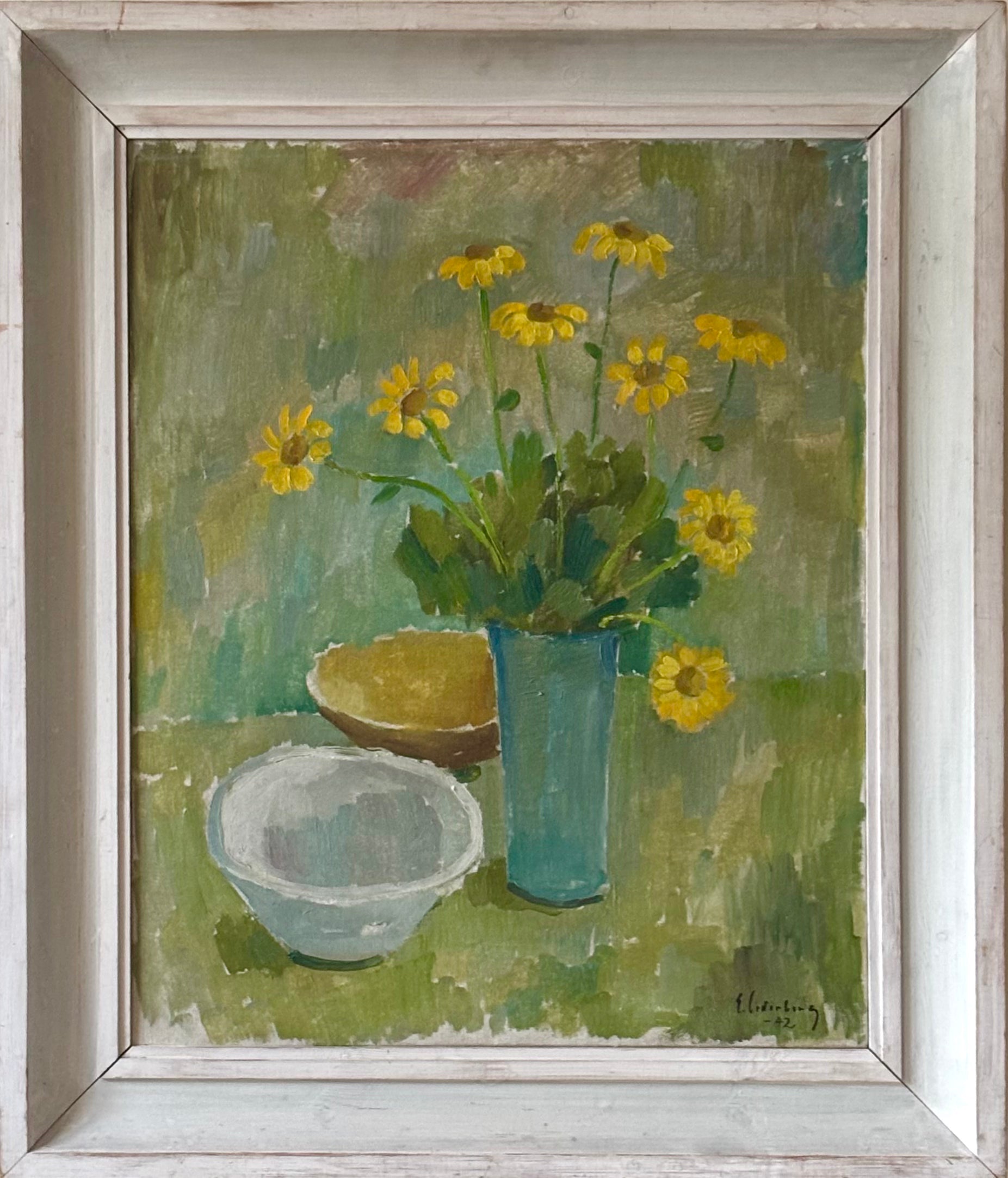 Yellow Flowers in a Blue Vase