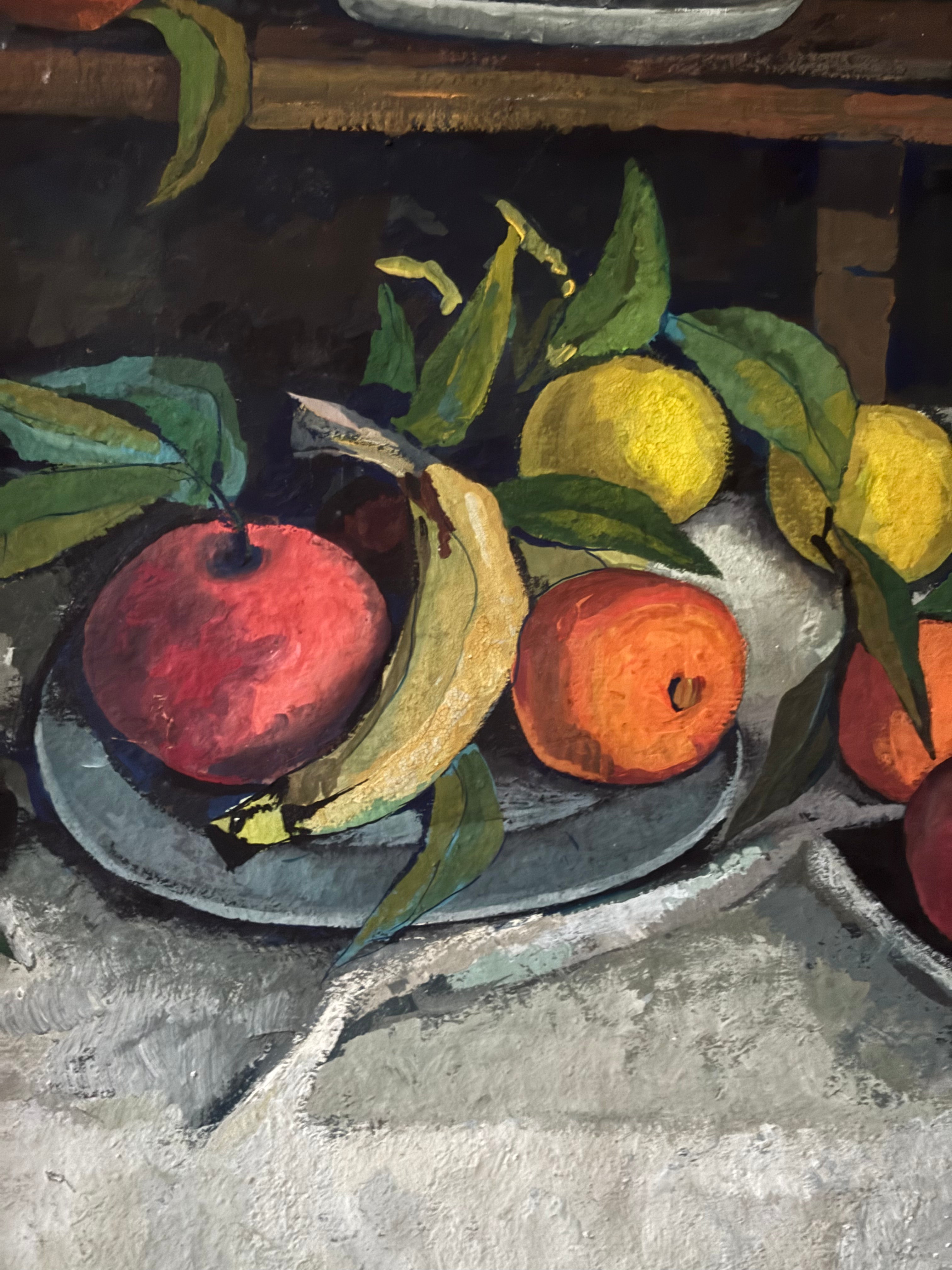 Flowers and Fruit on a White Tablecloth