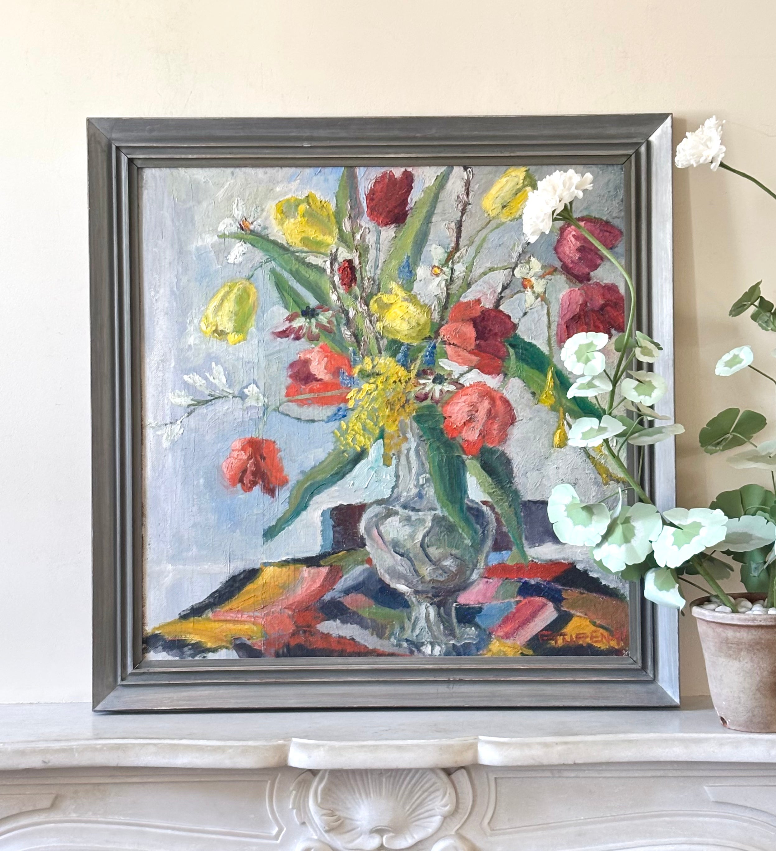 Spring Flowers in a Silver Vase
