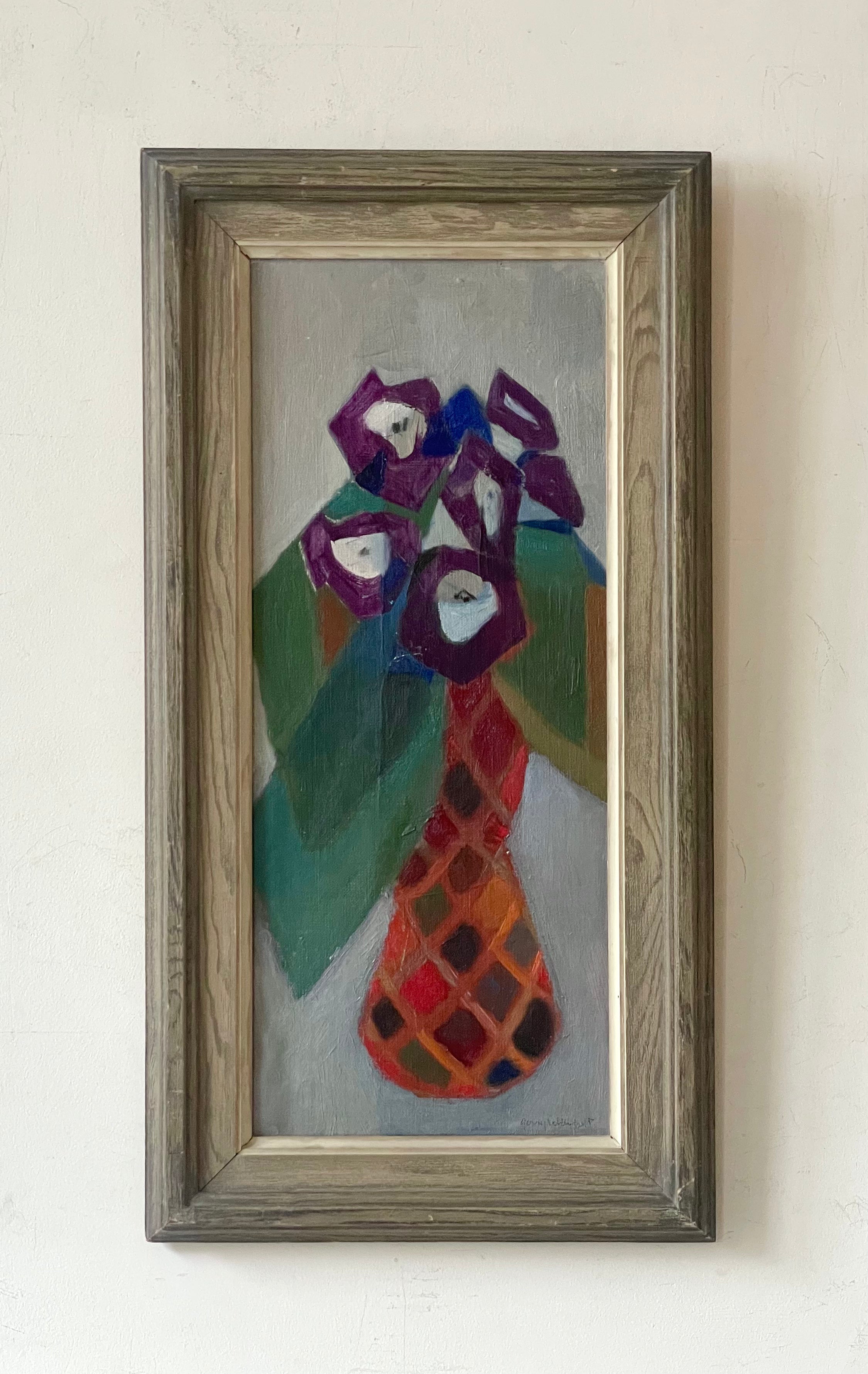 Purple Flowers in Mosaic Vase