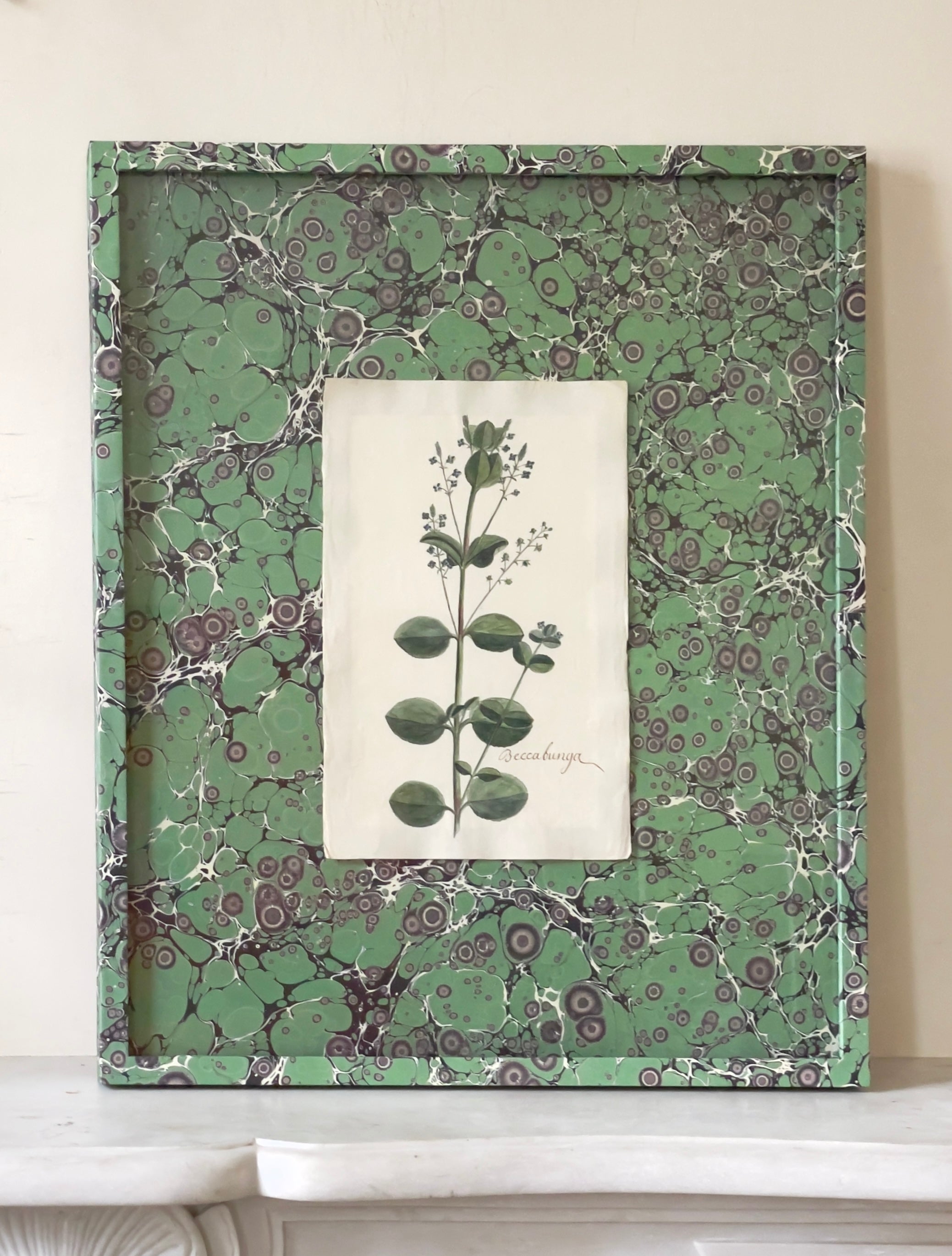 Large Green Marbled 19th Century Botanicals