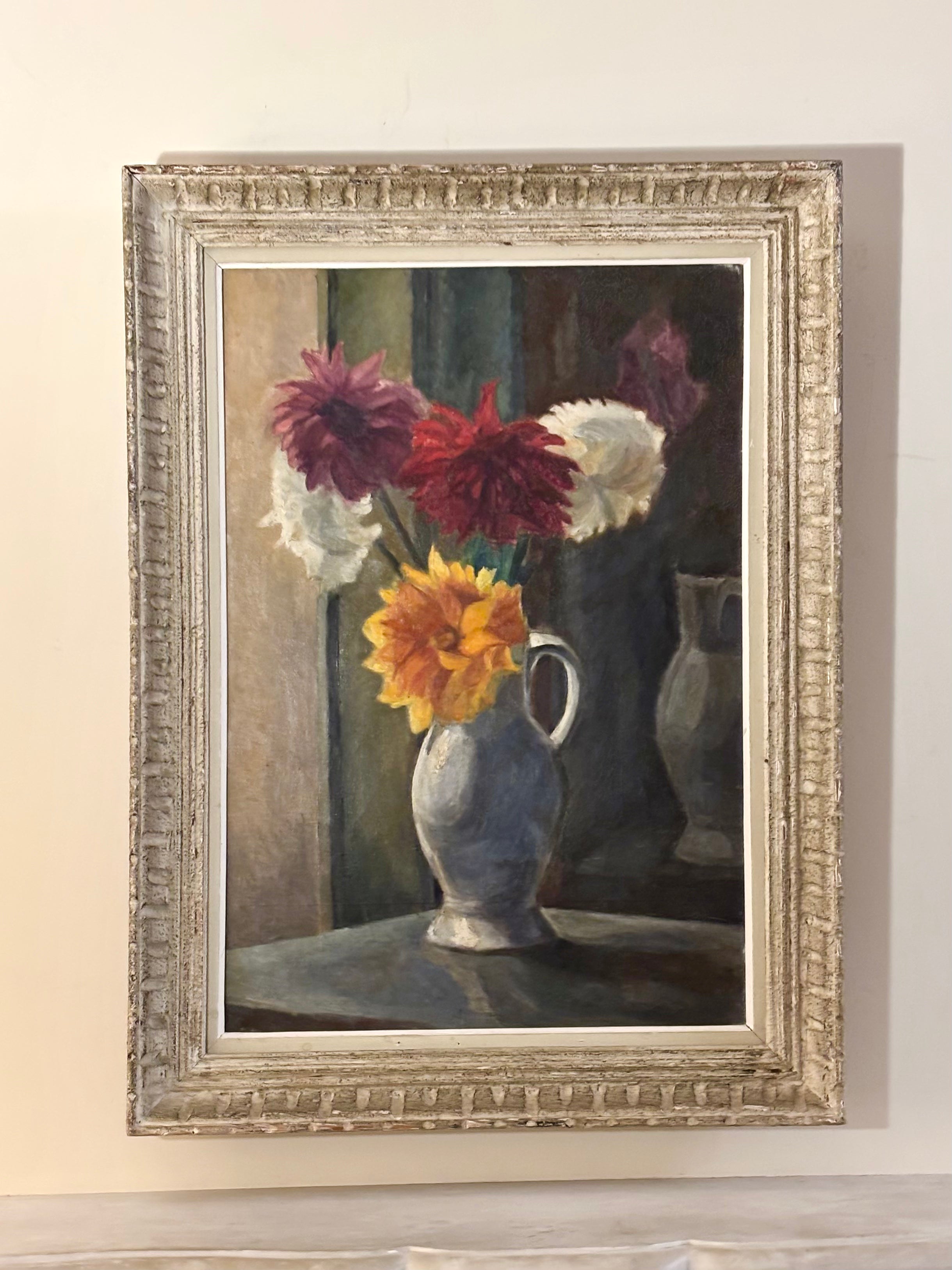 Dahlias in a White Jug