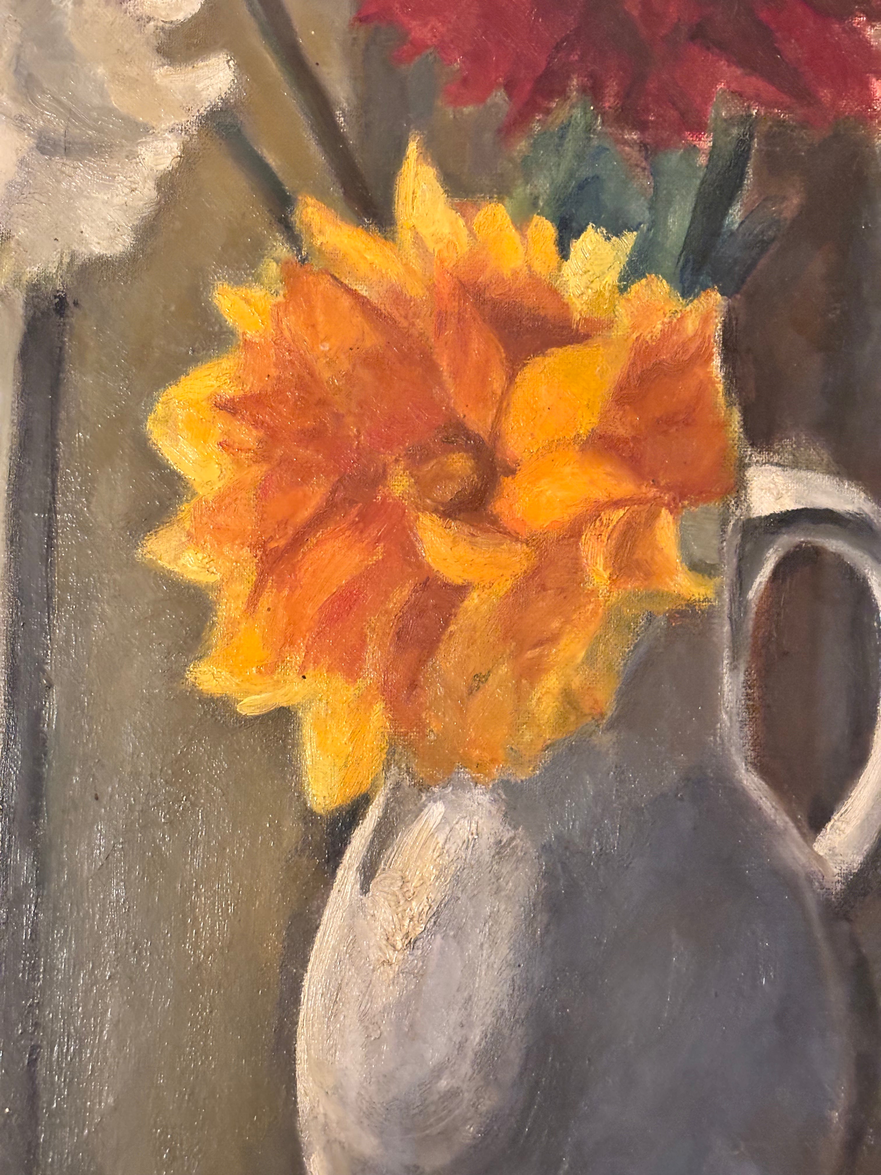 Dahlias in a White Jug