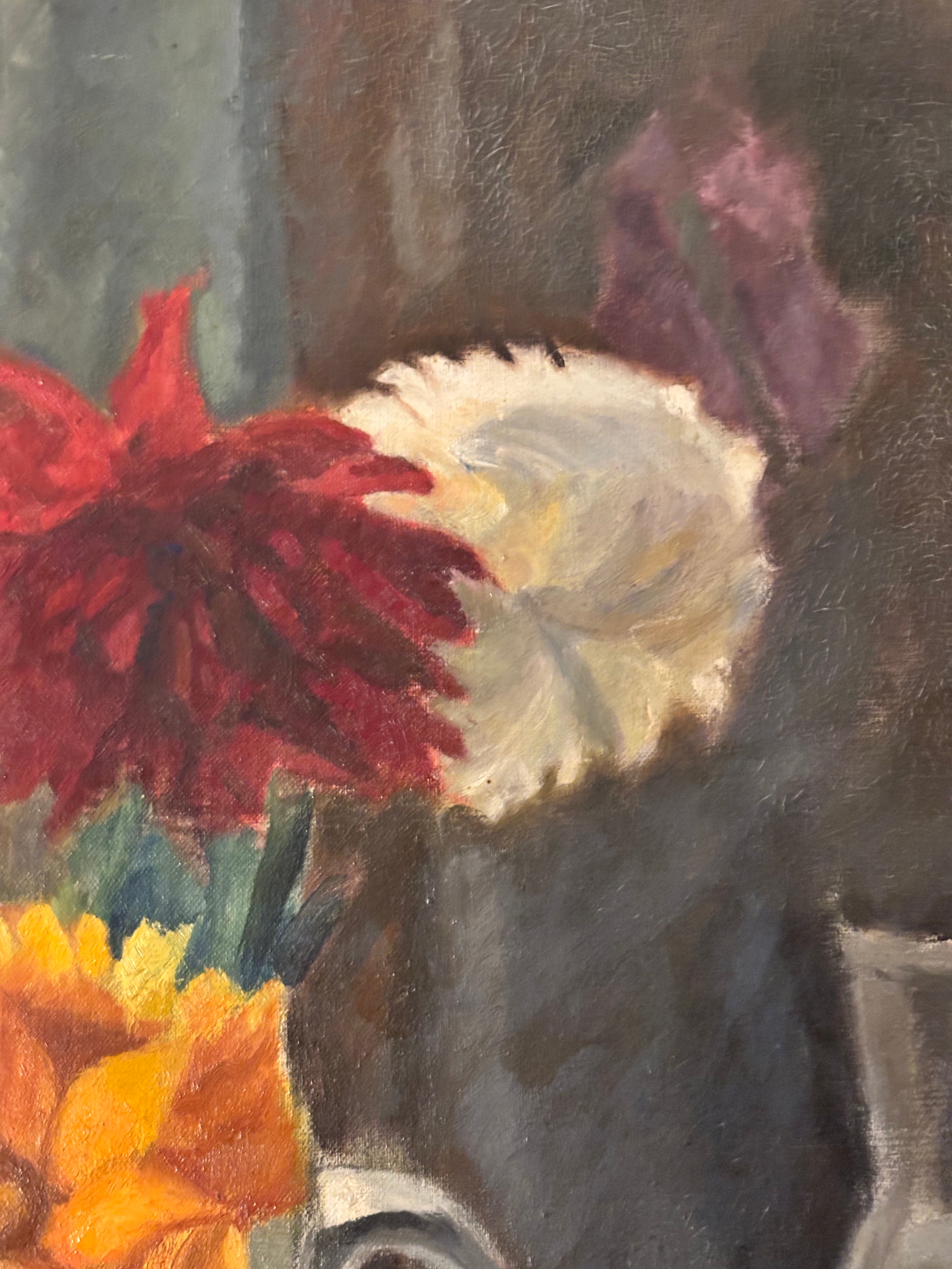 Dahlias in a White Jug