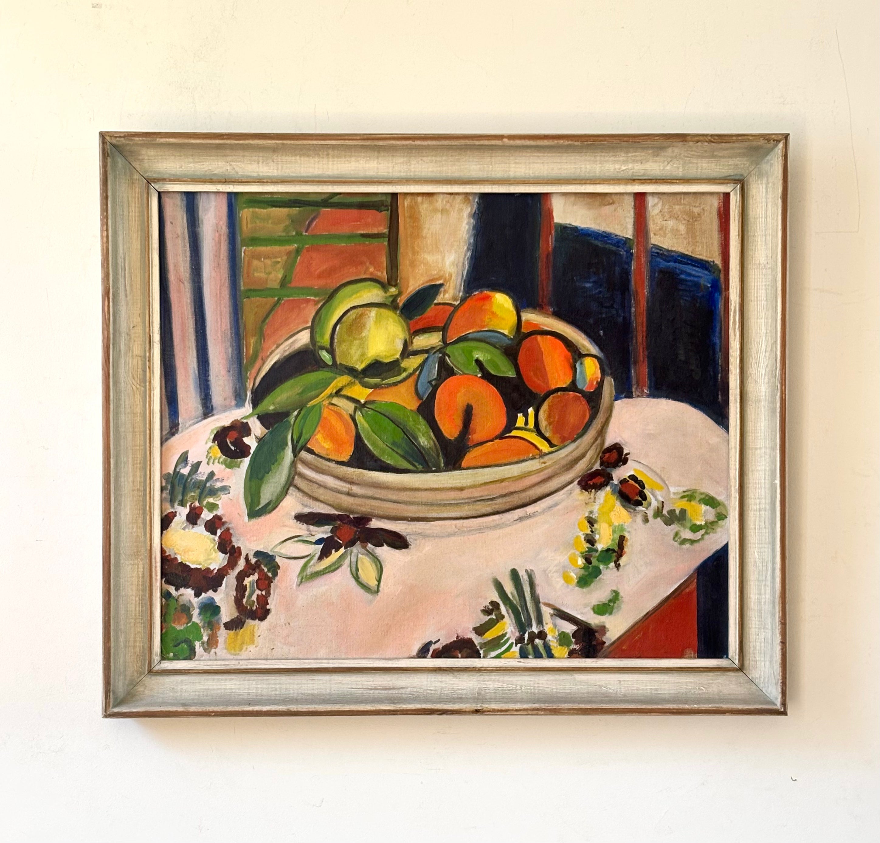 Fruit on a Patterned Tablecloth