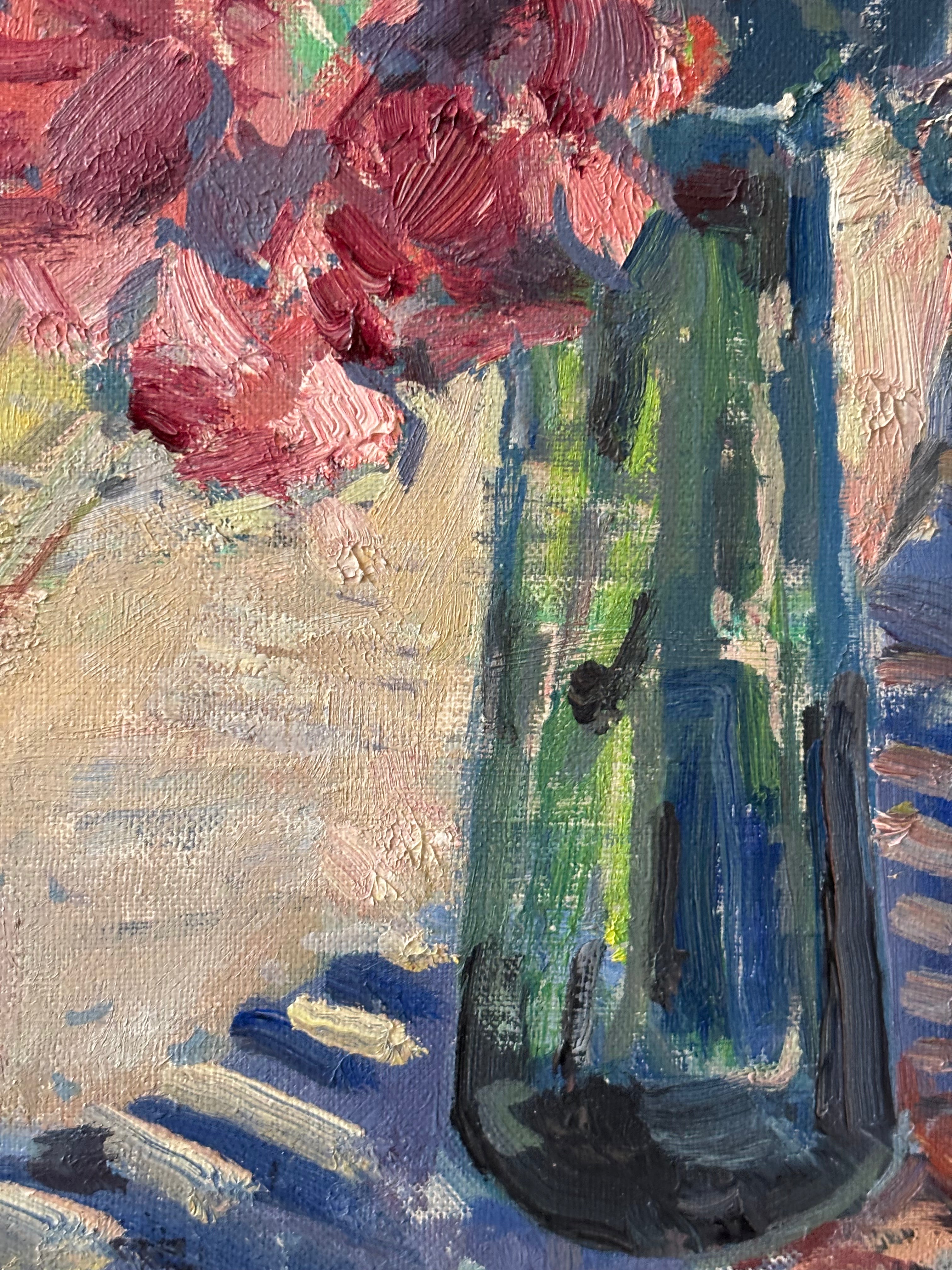 Flowers in a Green Glass Vase