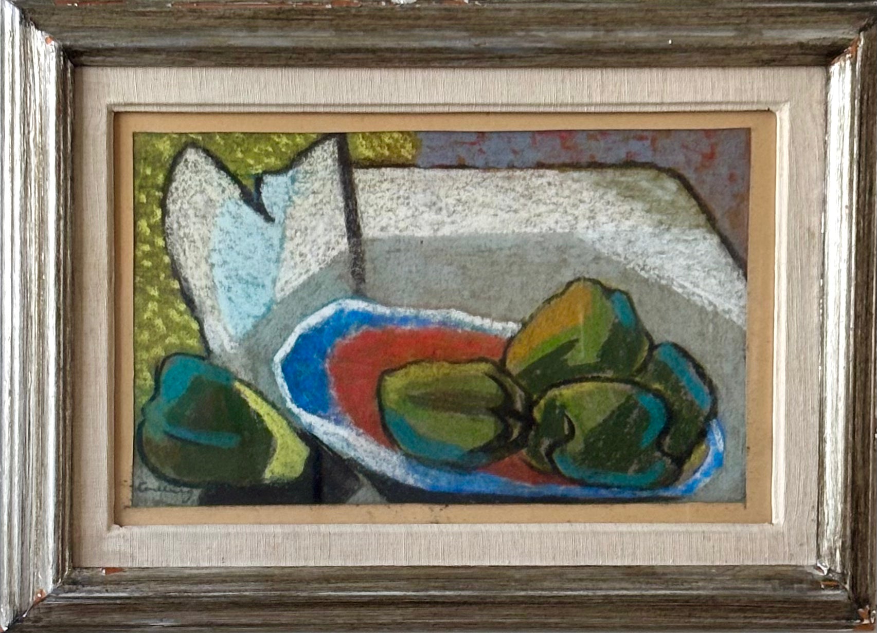 Pears on a Blue and Red Plate