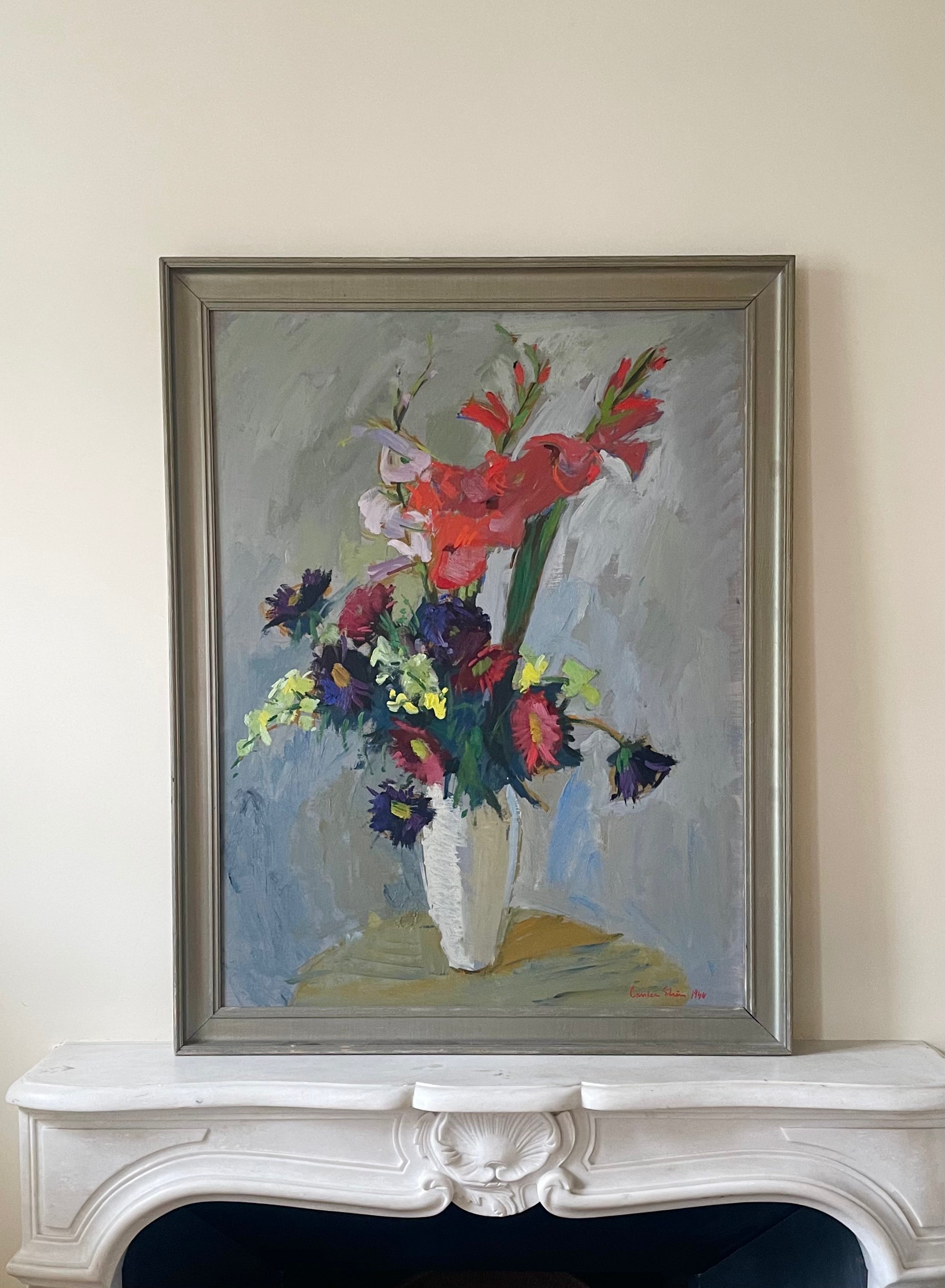 Gladioli in White Vase