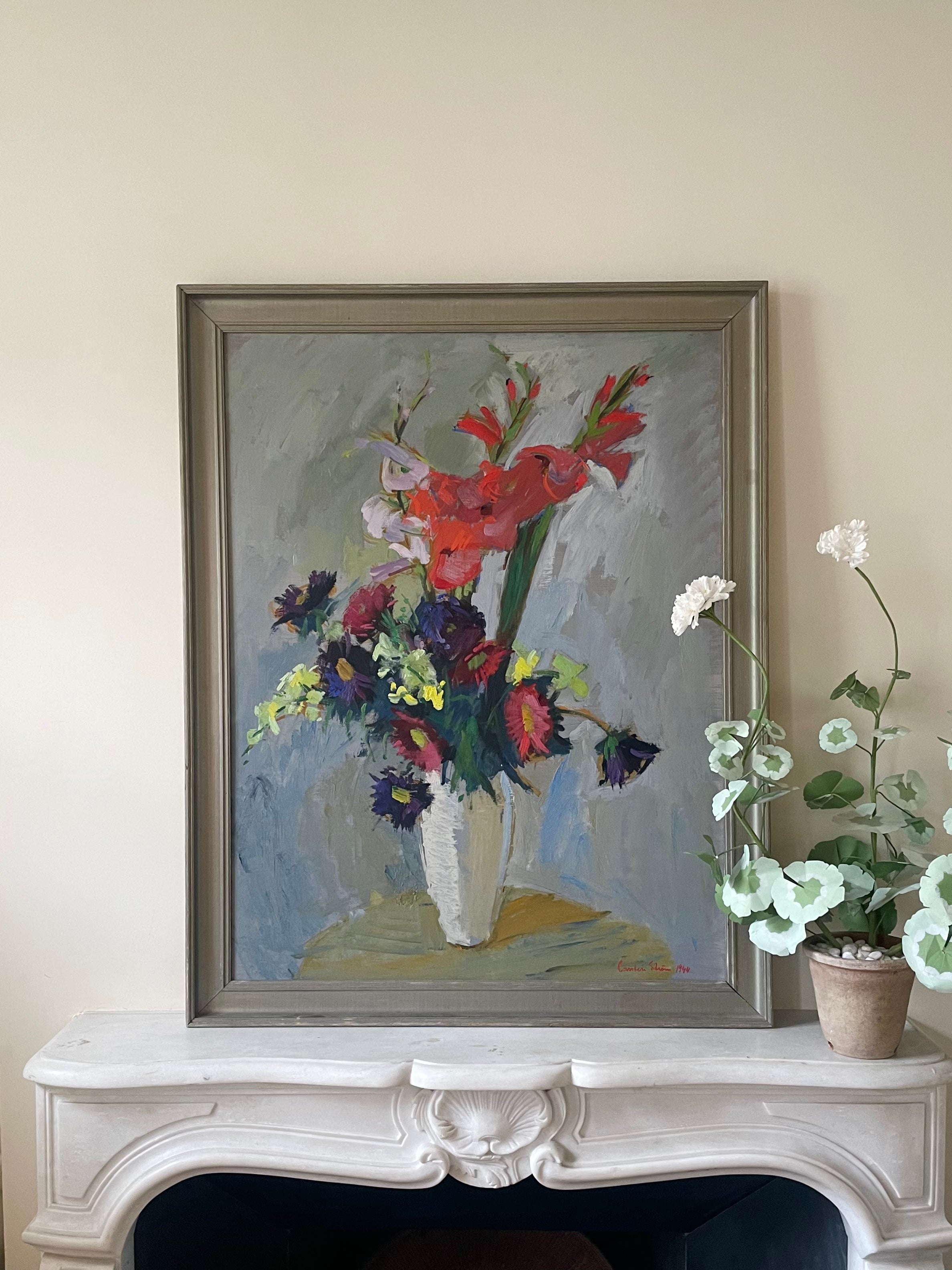 Gladioli in White Vase