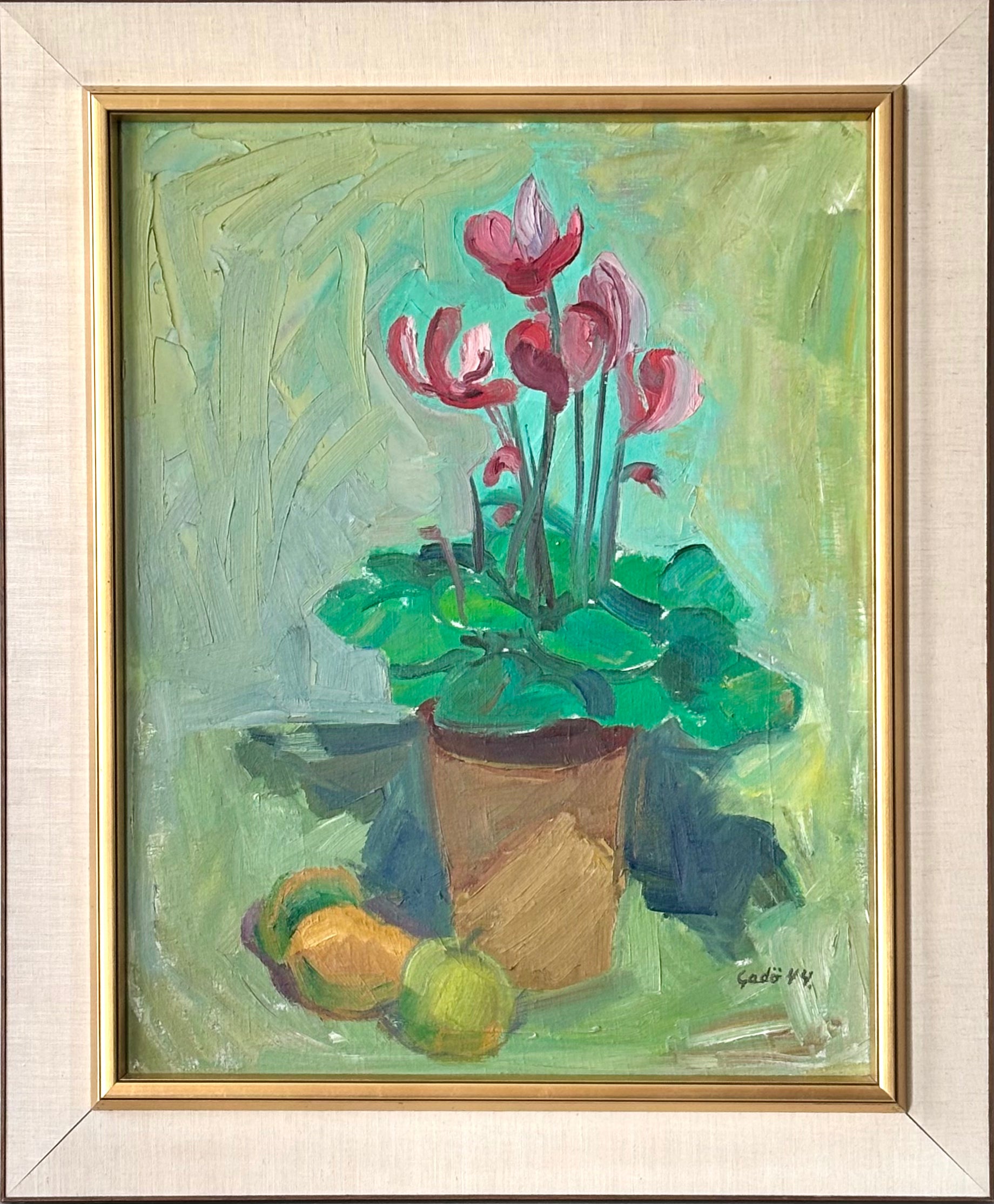 Deep Pink Cyclamen on Green