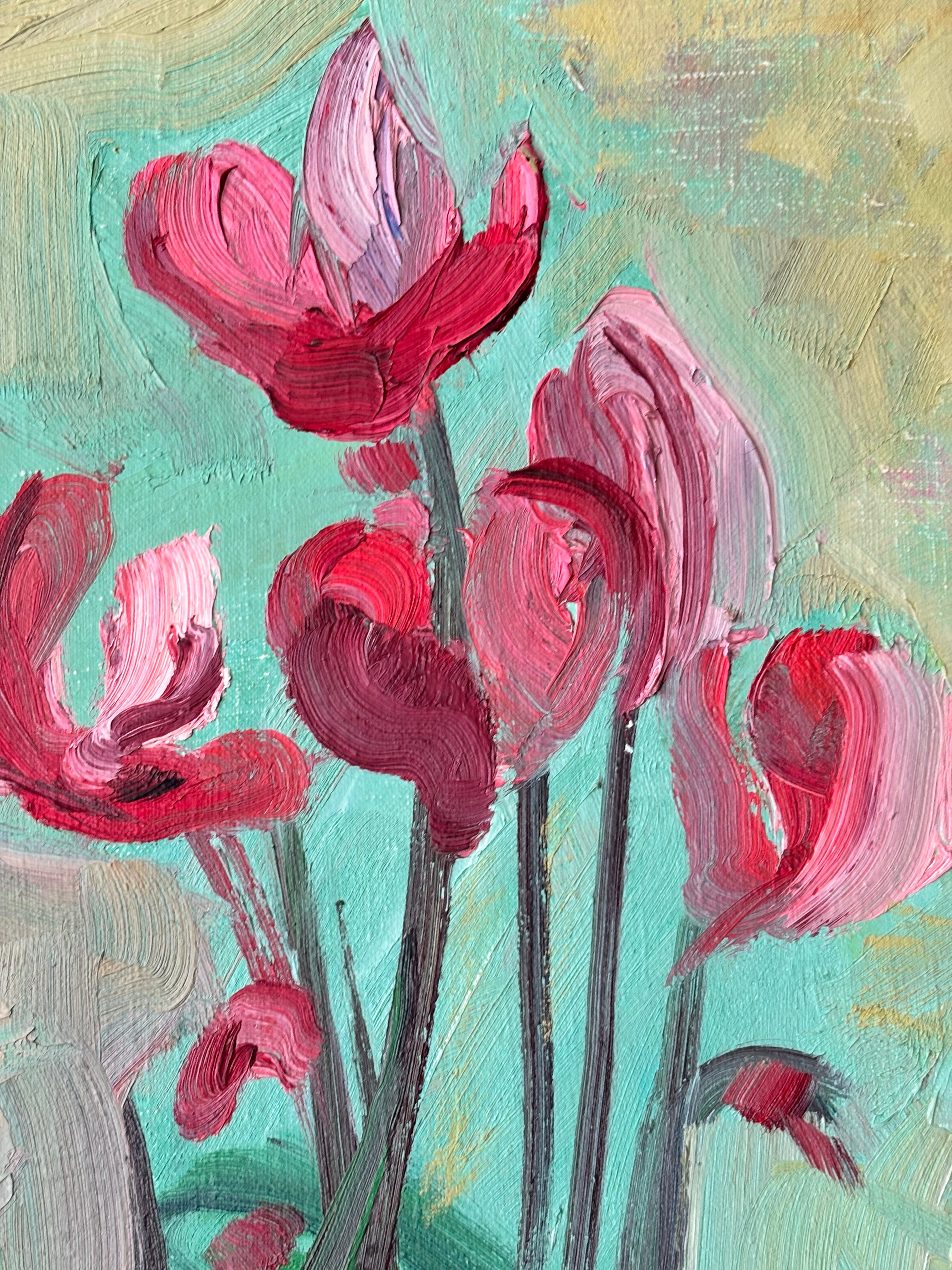 Deep Pink Cyclamen on Green