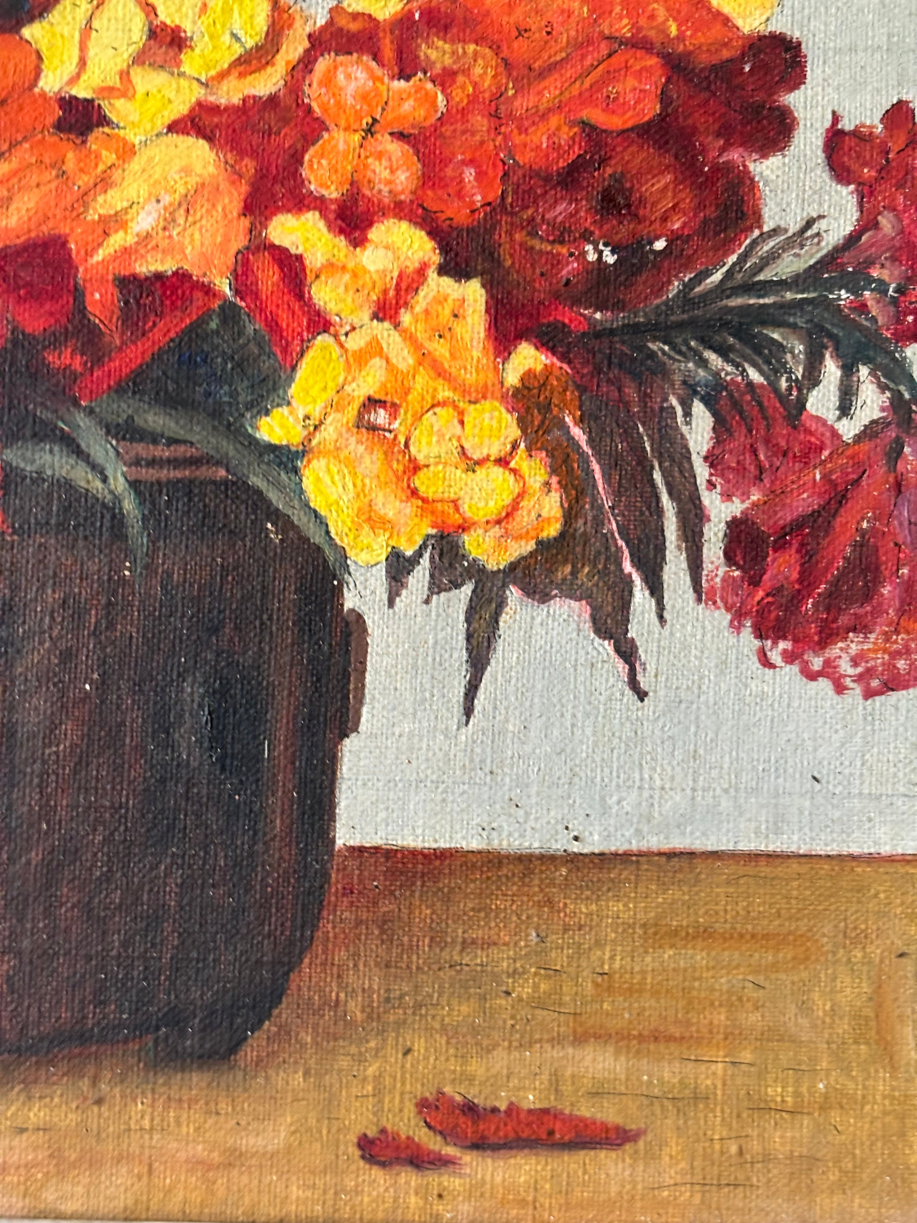 Marigolds in a Wooden Pot