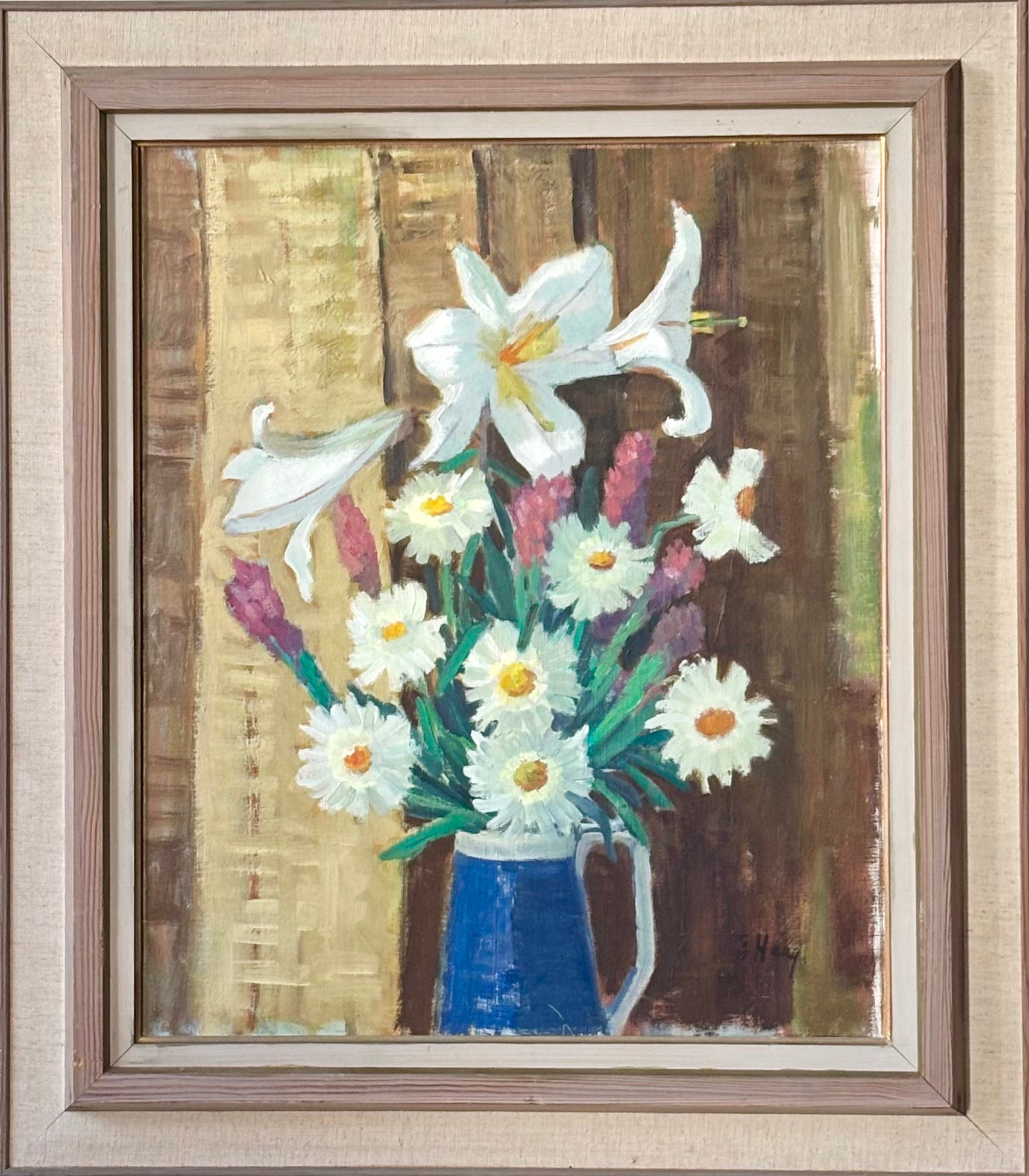 White Flowers in a Blue Jug