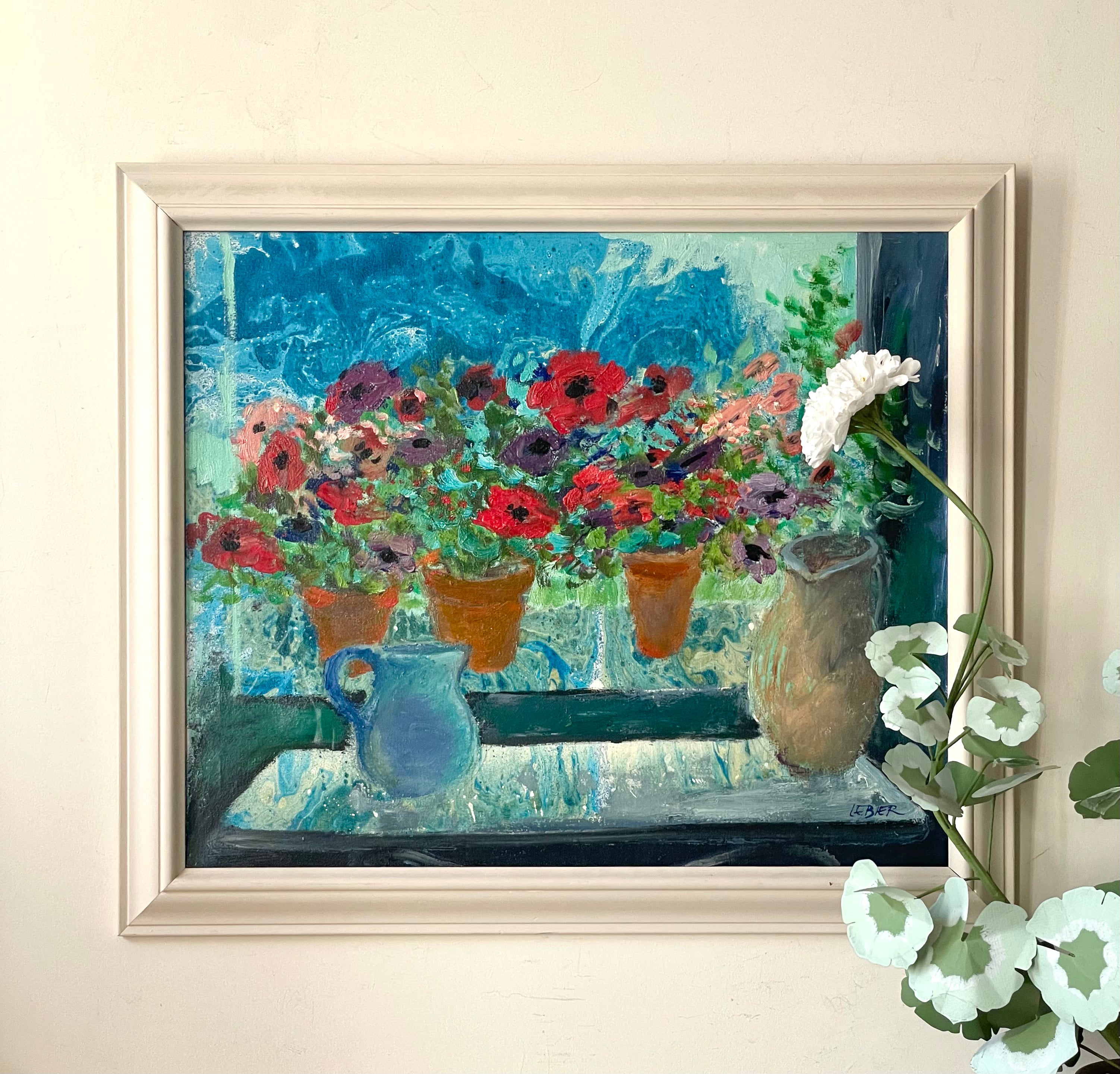 Geraniums on Blue