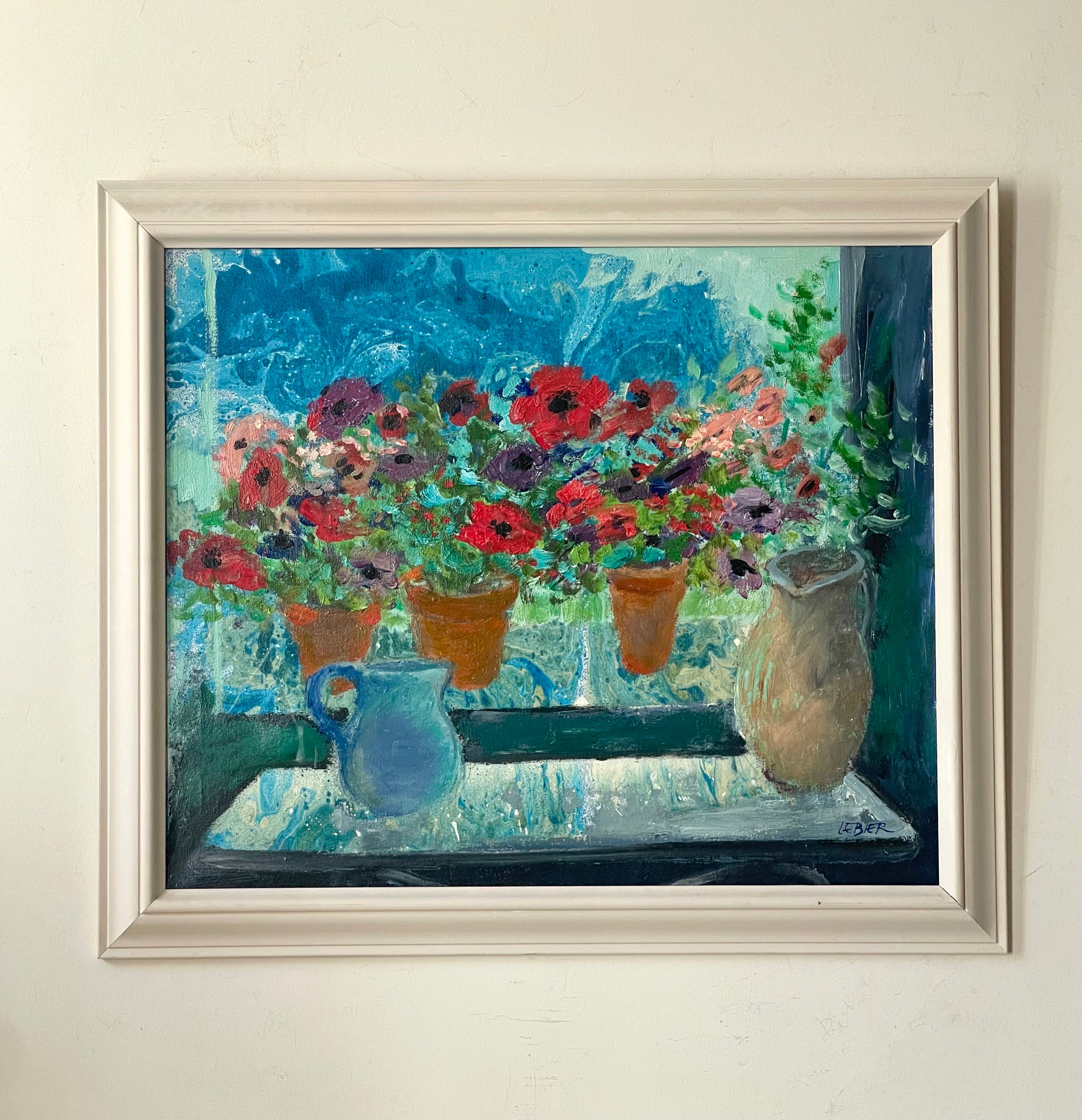 Geraniums on Blue