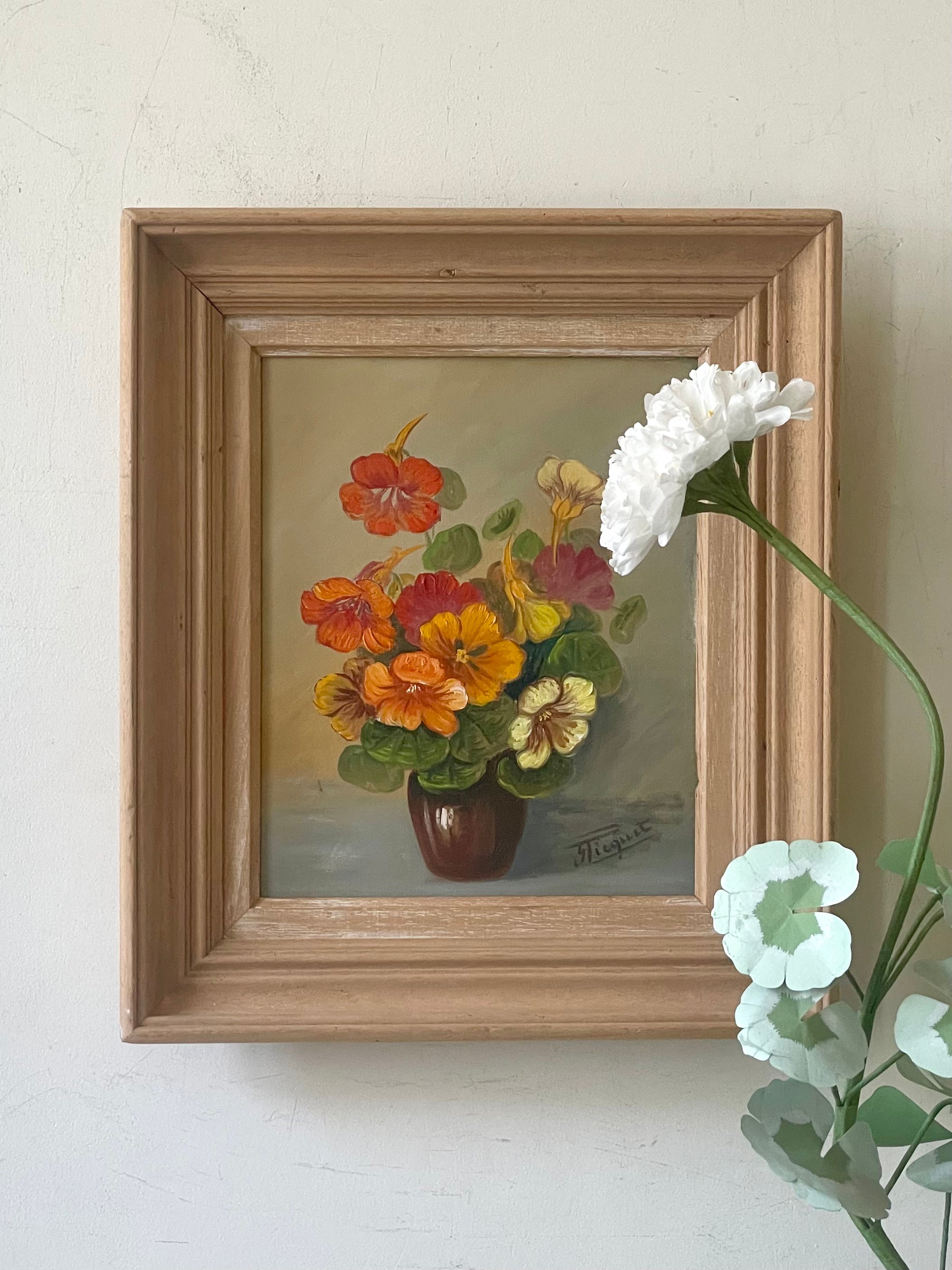 Nasturtiums in a Brown Vase