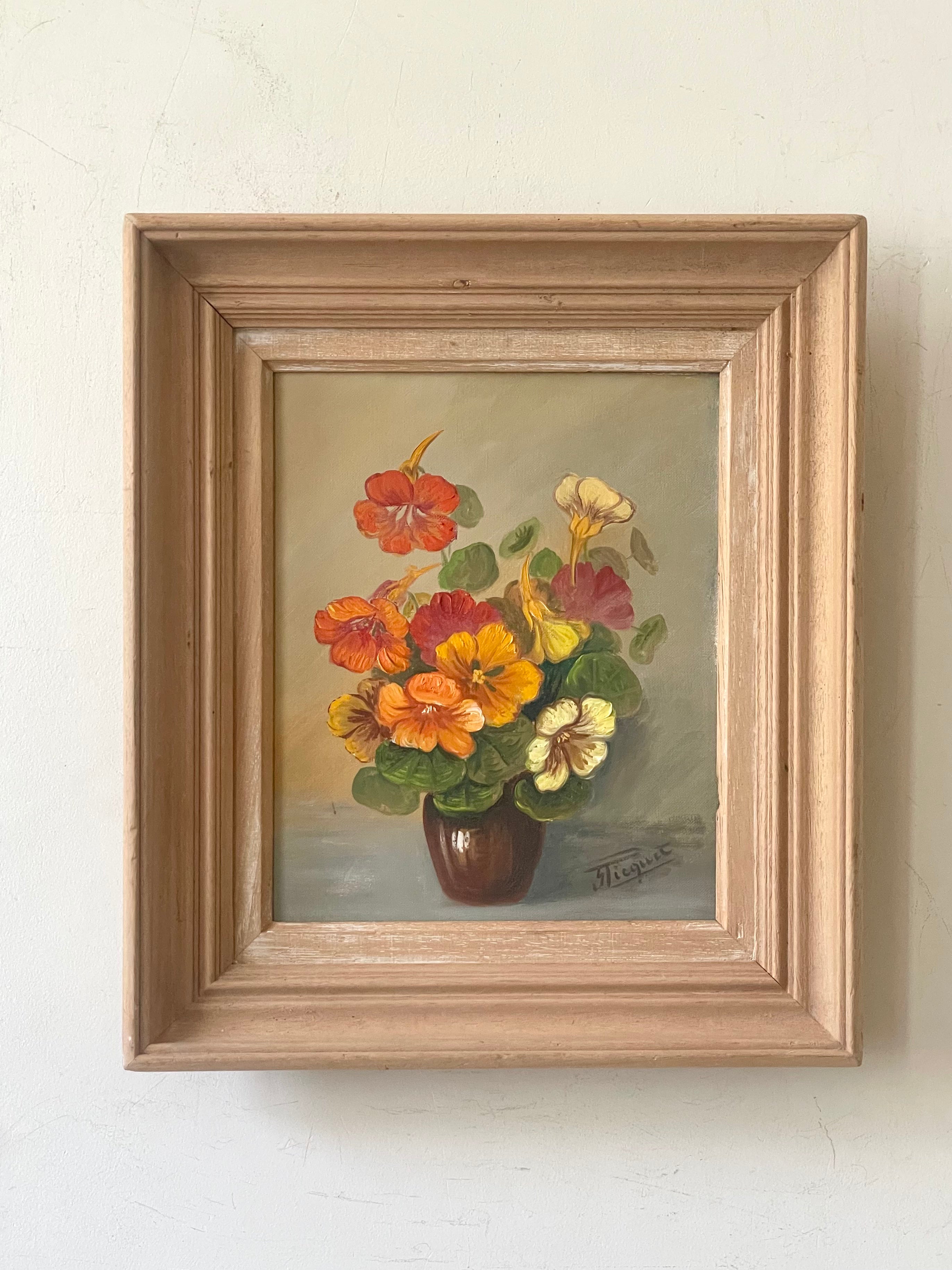 Nasturtiums in a Brown Vase