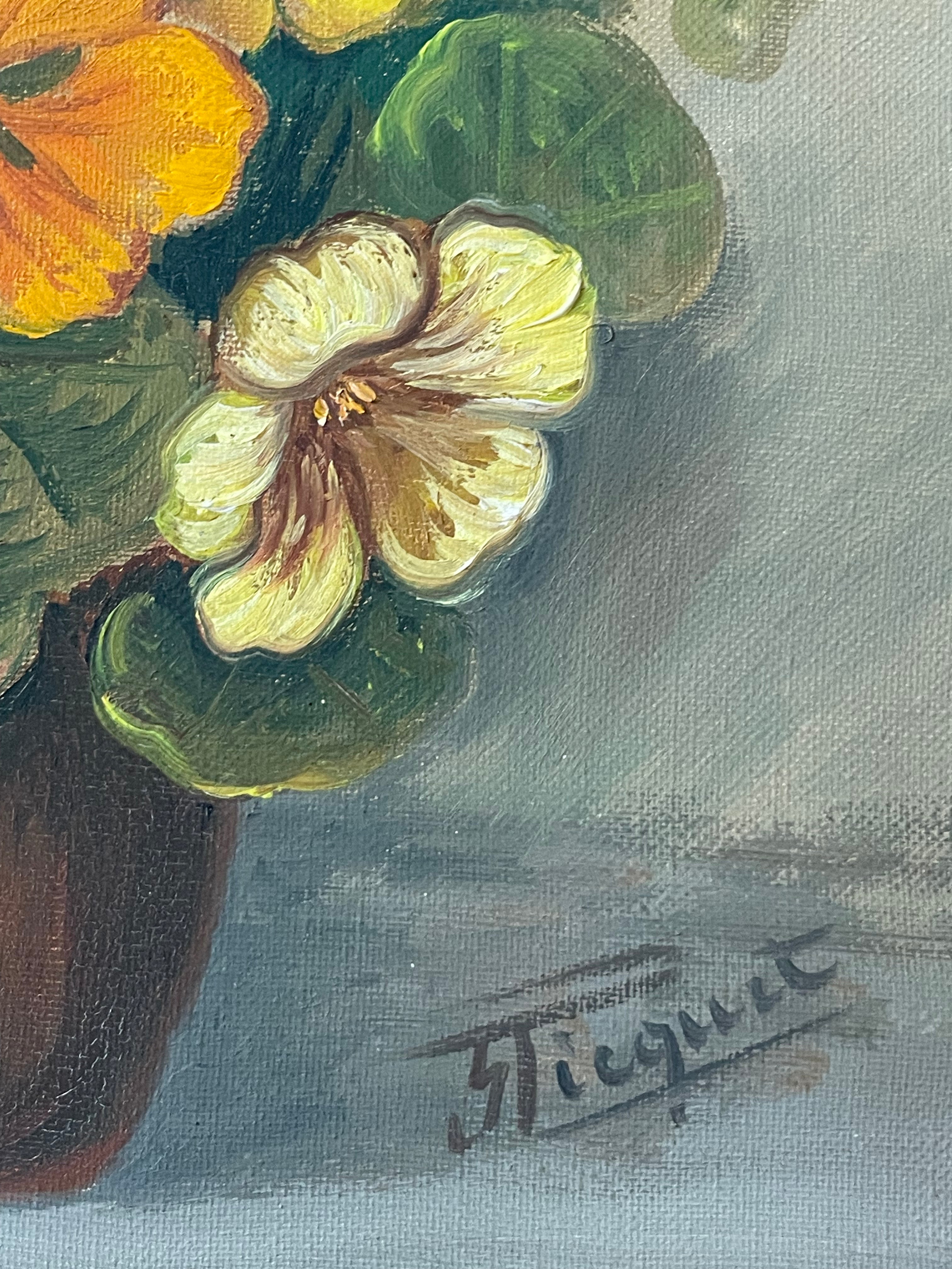 Nasturtiums in a Brown Vase