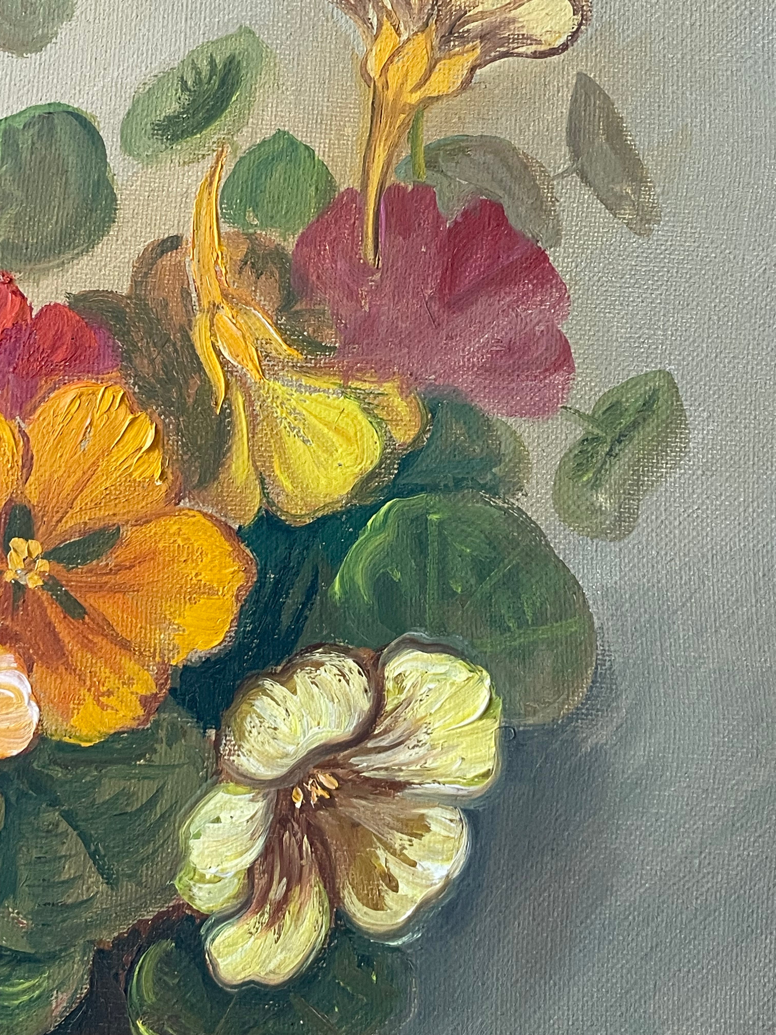 Nasturtiums in a Brown Vase