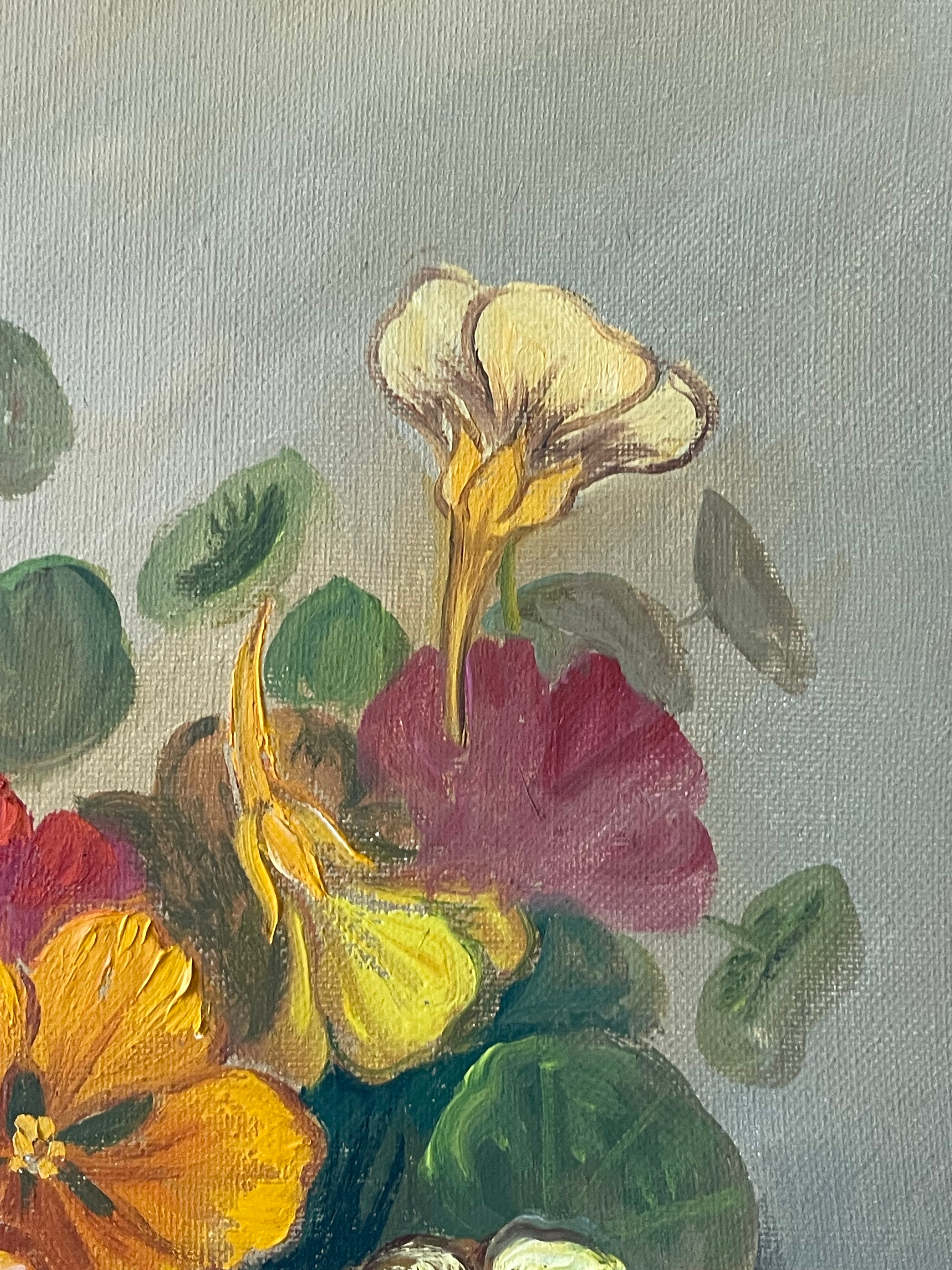 Nasturtiums in a Brown Vase