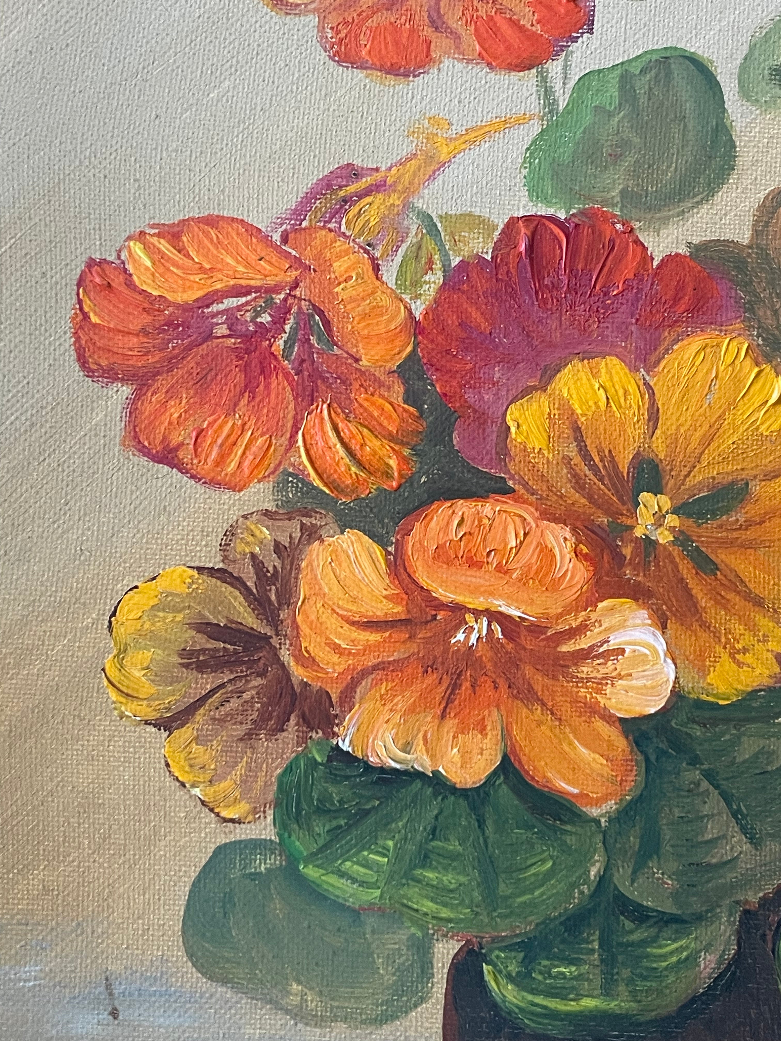 Nasturtiums in a Brown Vase