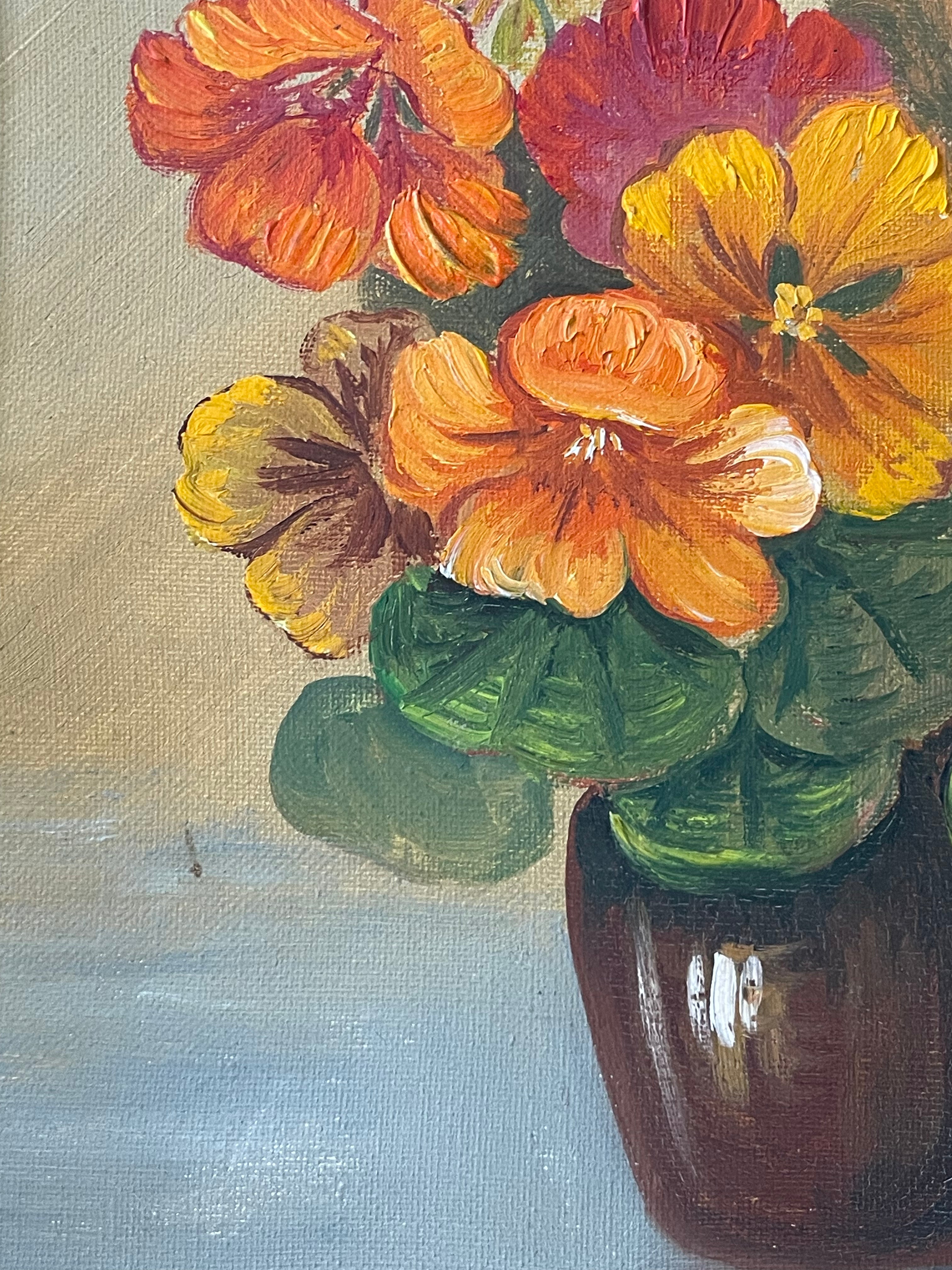 Nasturtiums in a Brown Vase
