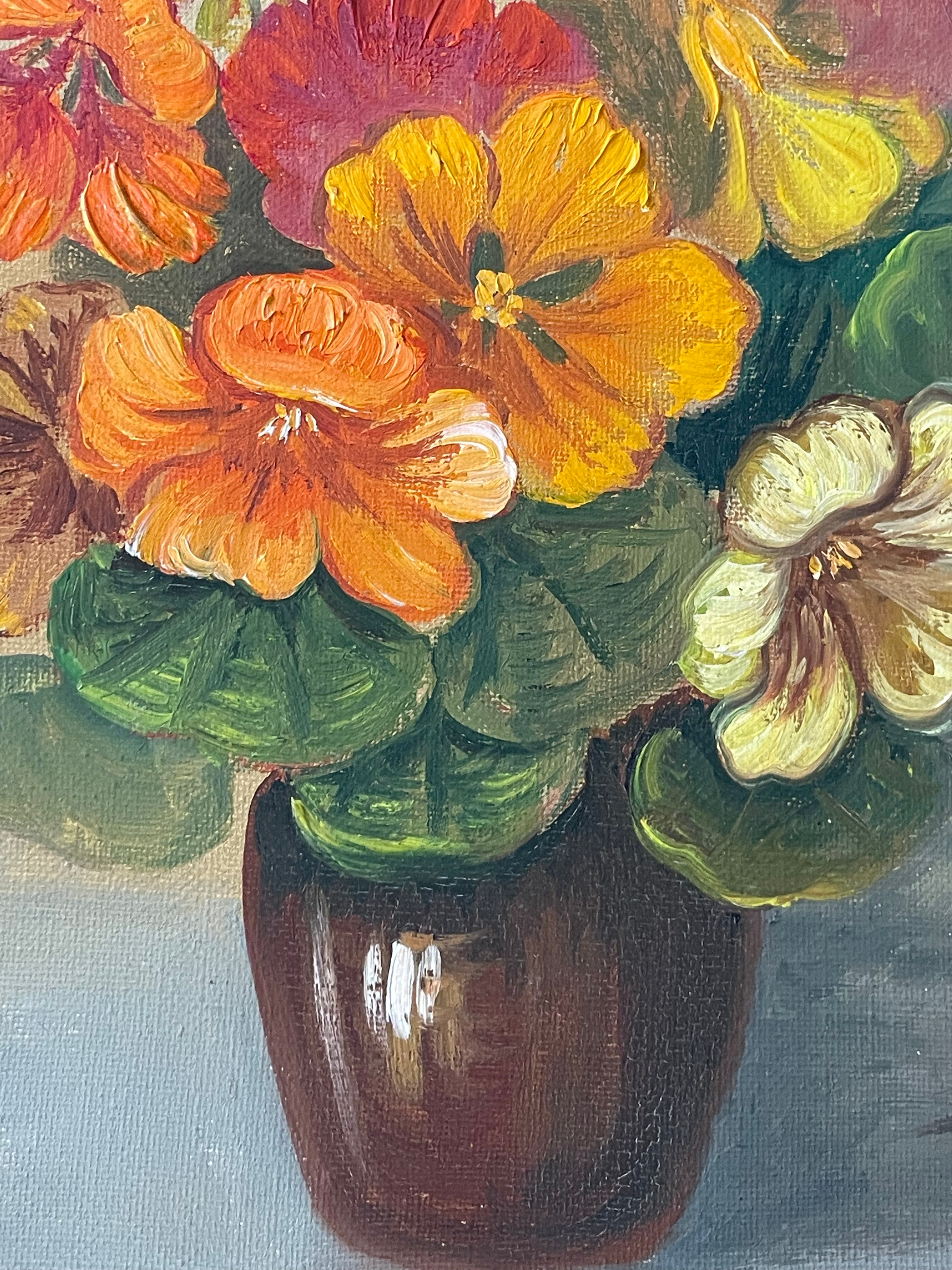 Nasturtiums in a Brown Vase