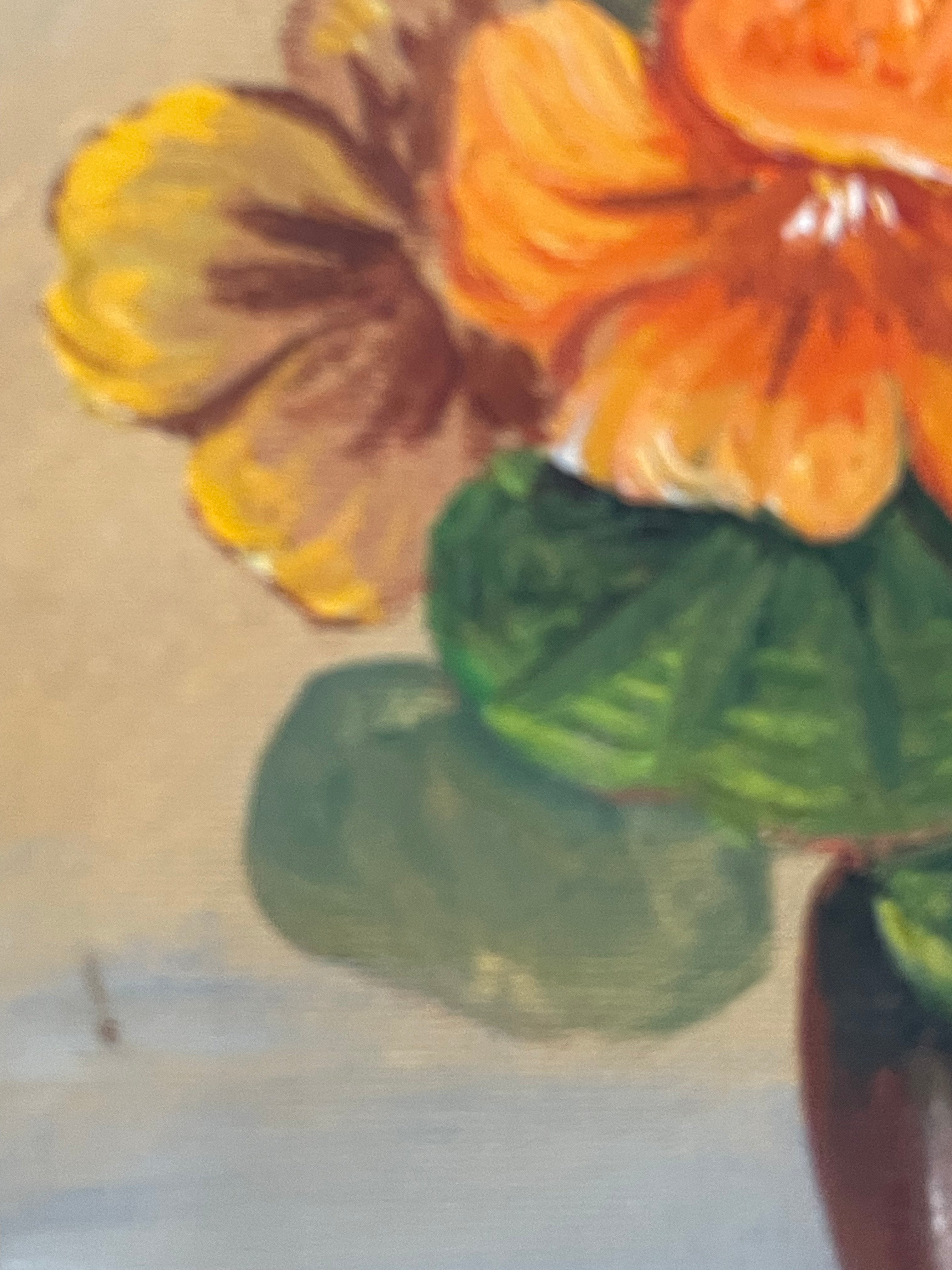 Nasturtiums in a Brown Vase