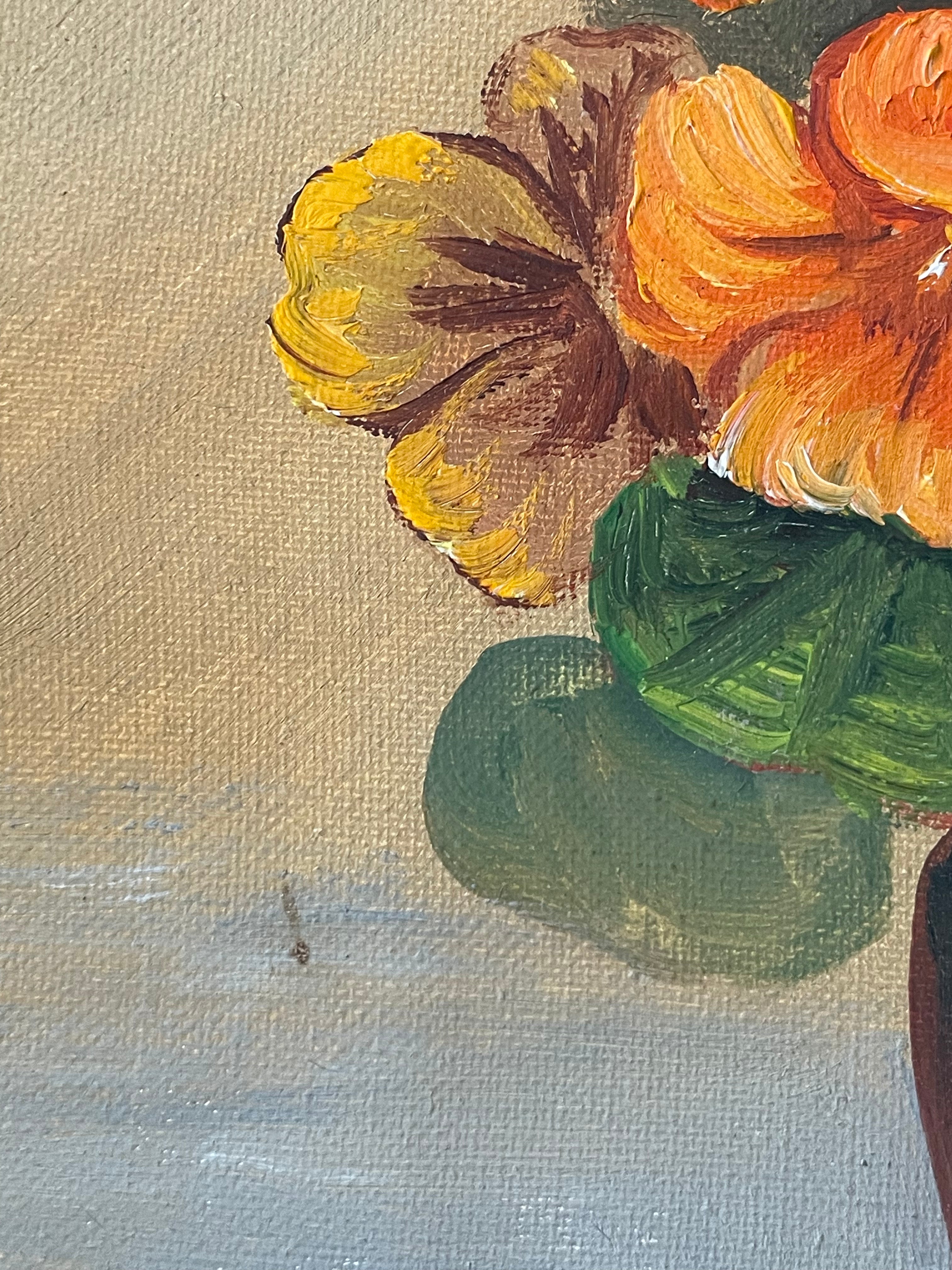 Nasturtiums in a Brown Vase